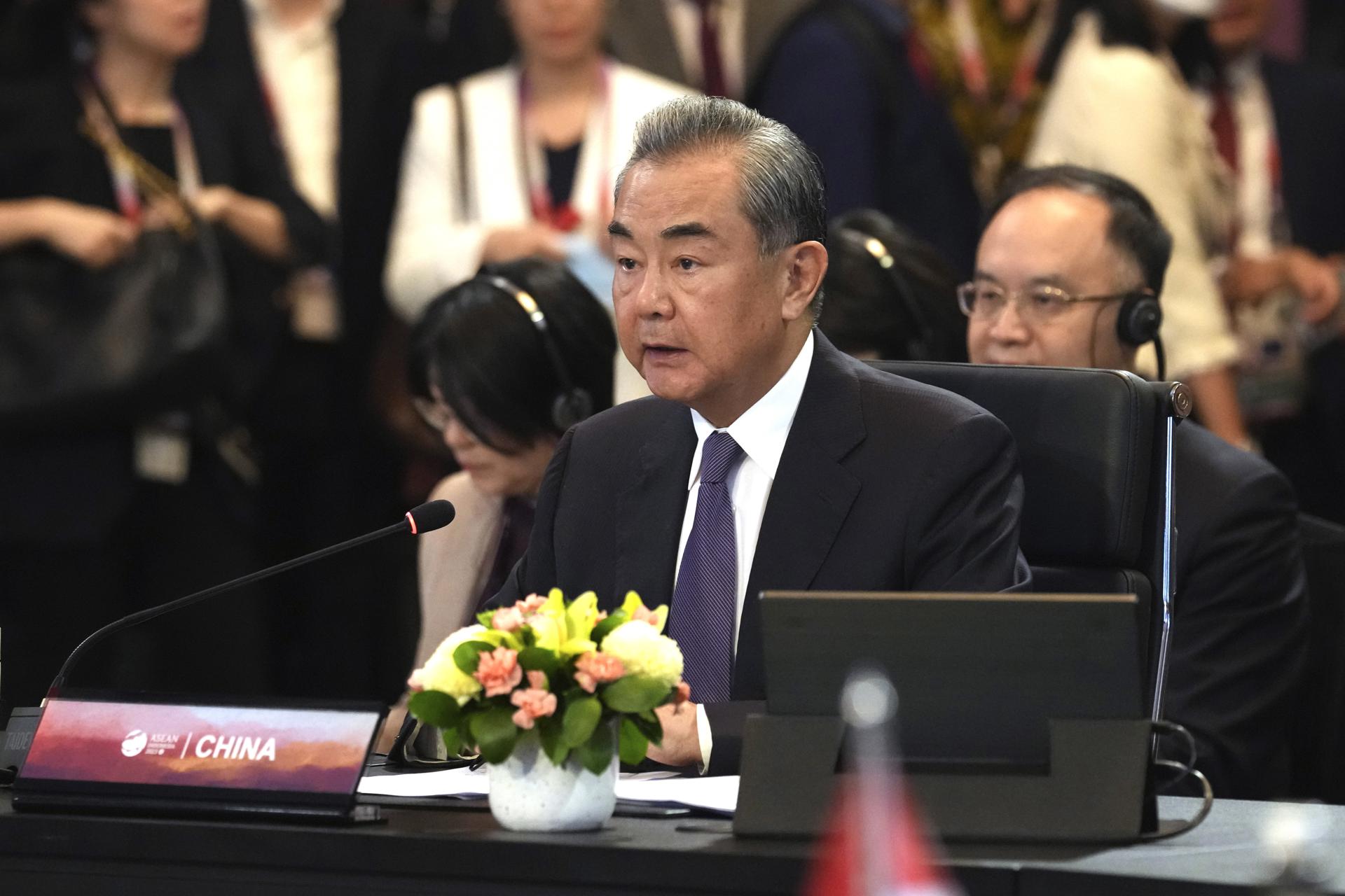 Chinese Communist Party's foreign policy chief Wang Yi speaks during the ASEAN Post Ministerial Conference with China at the Association of Southeast Asian Nations (ASEAN) Foreign Ministers'Äô Meeting in Jakarta, Indonesia, 13 July 2023. Indonesia is hosting the 56th ASEAN foreign ministers'Äô meeting and related meetings from 08 to 14 July. EFE/EPA/TATAN SYUFLANA / POOL
