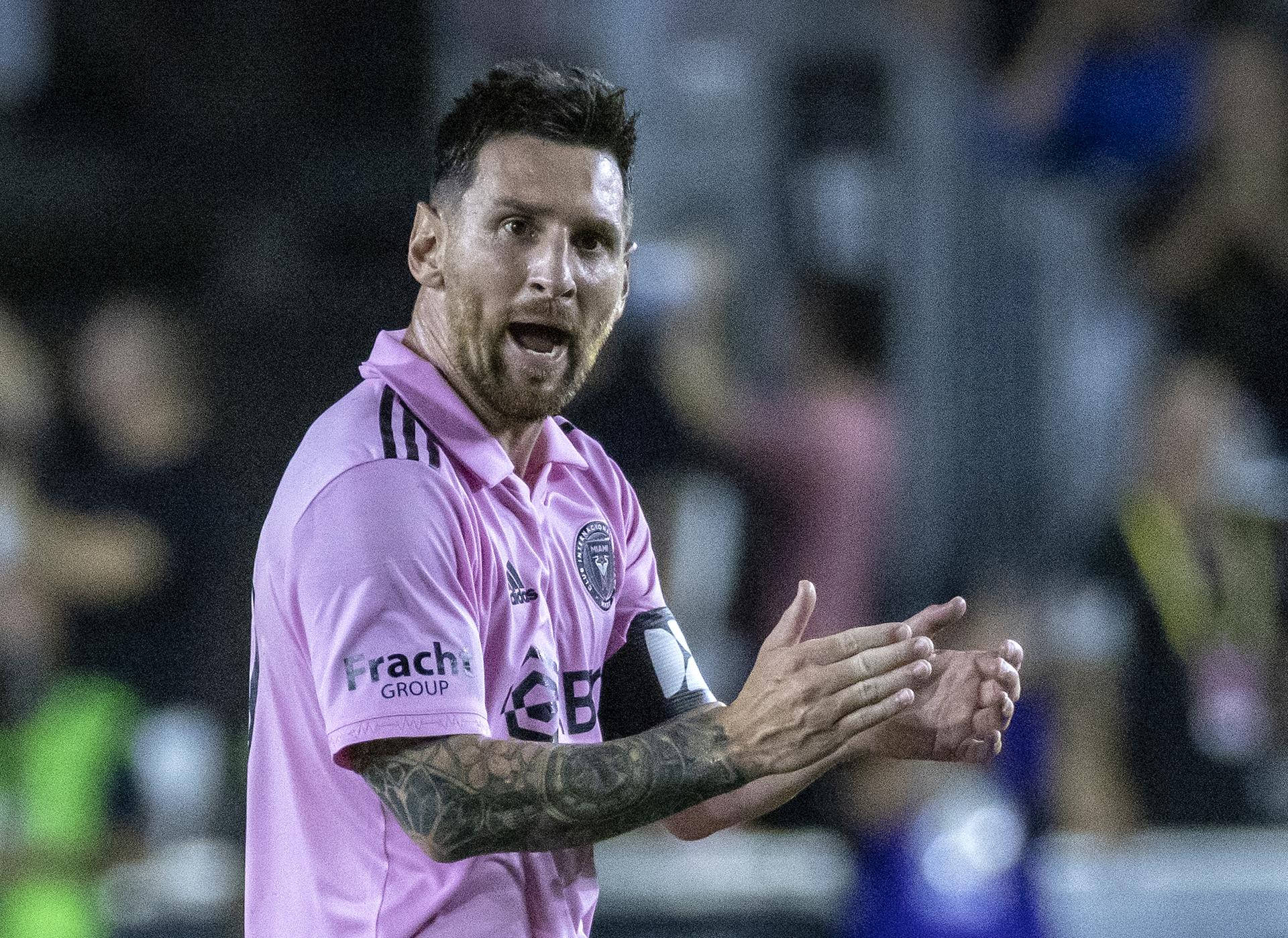Inter Miami CF player Argentine Lionel Messi celebrates his goal during the Soccer Leagues Cup match between Cruz Azul and Inter Miami CF at DRV PNK Stadium in Fort Lauderdale, Florida, US, 21 July 2023. EFE-EPA/CRISTOBAL HERRERA-ULASHKEVICH