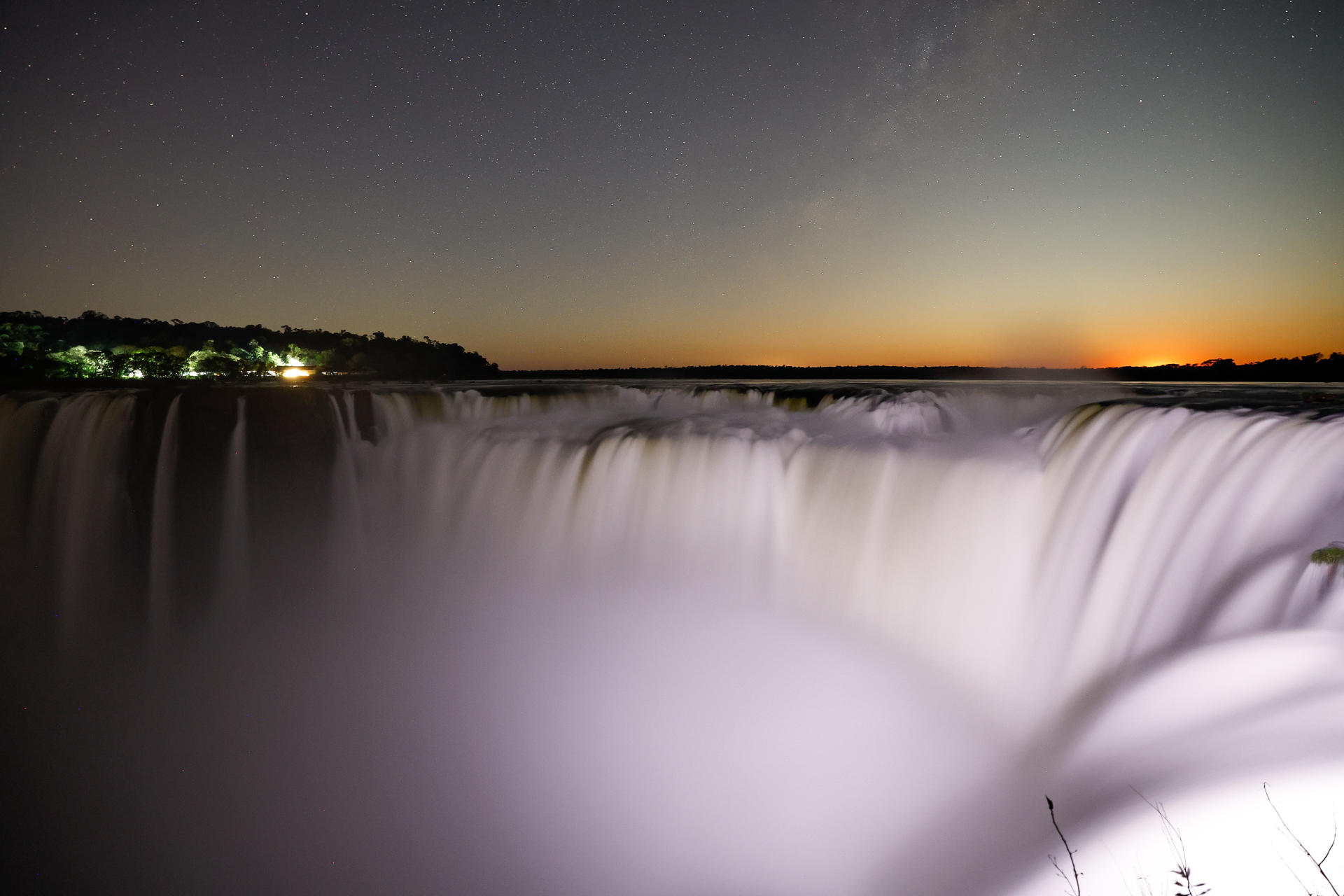 A 4 July 2023 photo at dusk from a lookout point at Iguazu Falls, a UNESCO World Heritage Site located near the town of Puerto Iguazu, Argentina. EFE/ Juan Ignacio Roncoroni