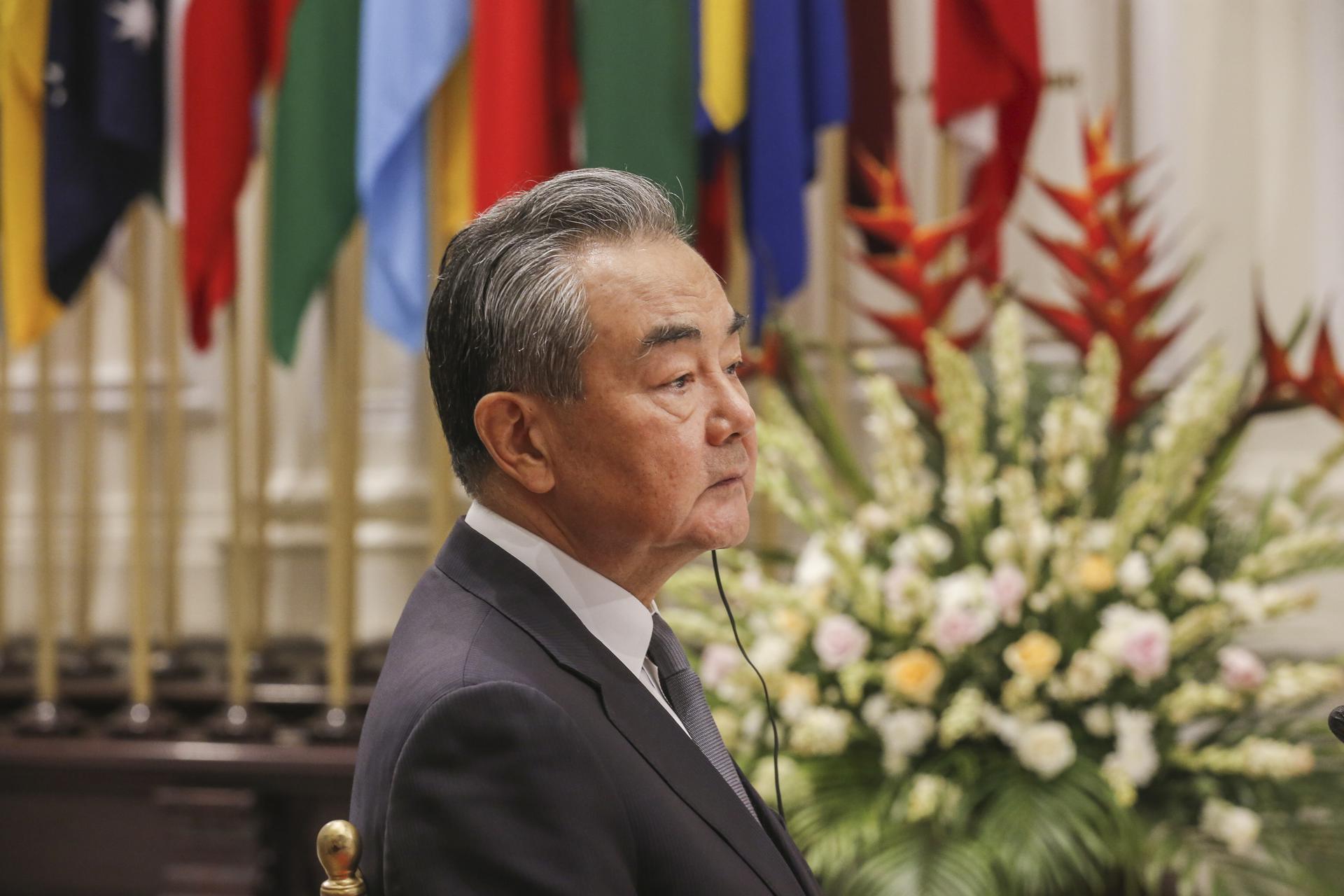 Director of the Office of the Foreign Affairs Commission of the Communist Party of China (CPC) Central Committee, Wang Yi attends a trilateral meeting between Indonesia, Russia and China on the sideline of the Association of Southeast Asian Nations (ASEAN) Foreign Ministers'Äô Meeting in Jakarta, Indonesia, 12 July 2023. Indonesia is hosting the 56th ASEAN foreign ministers'Äô meeting and related meetings on 08 to 14 July. (Rusia) EFE/EPA/BAGUS INDAHONO