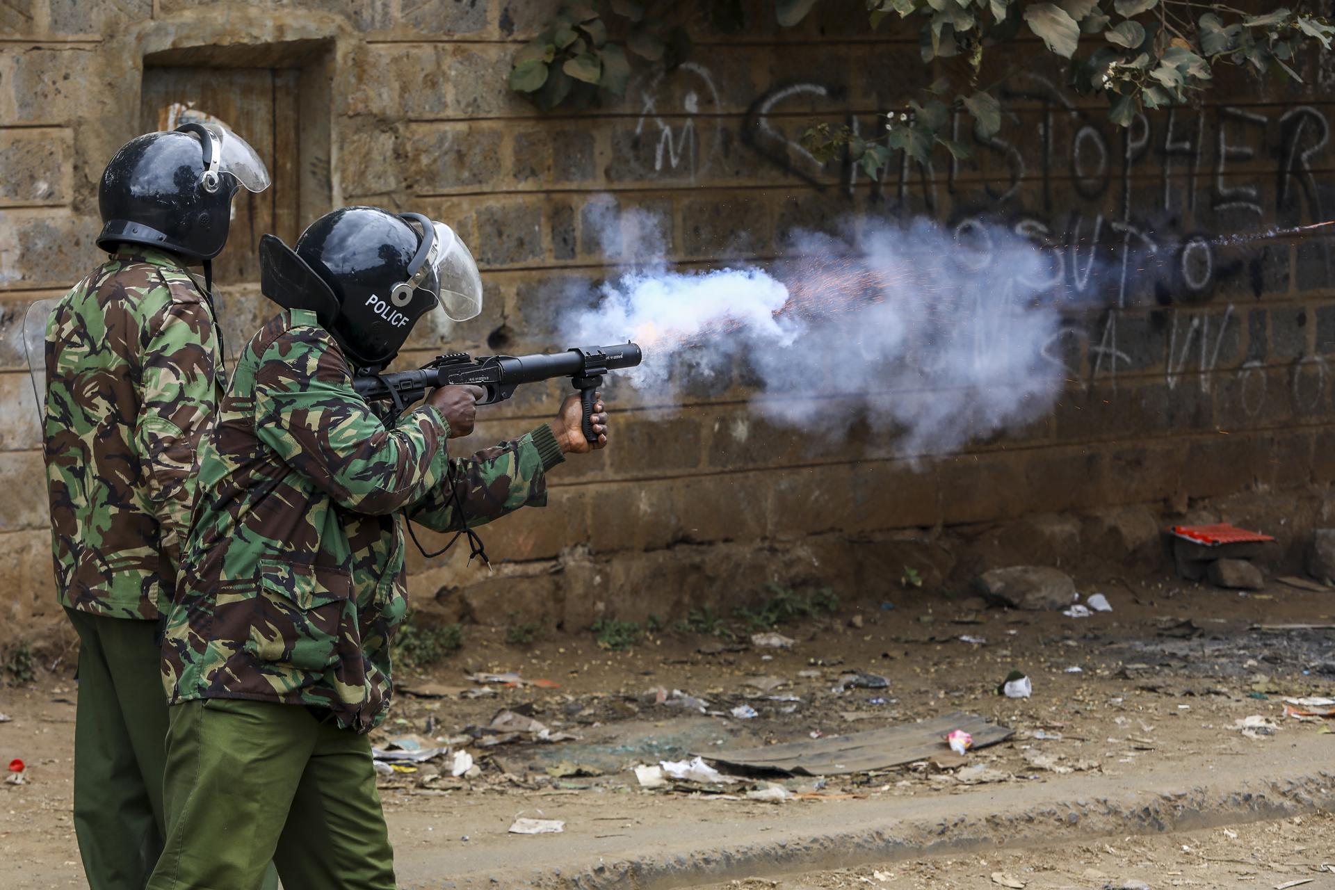 Anti-riot police officers fire tear gas as they try to disperse protestors and supporters of the opposition Azimio coalition during new nationwide protests, in Nairobi, Kenya, 19 July 2023. EFE/EPA/Daniel Irungu