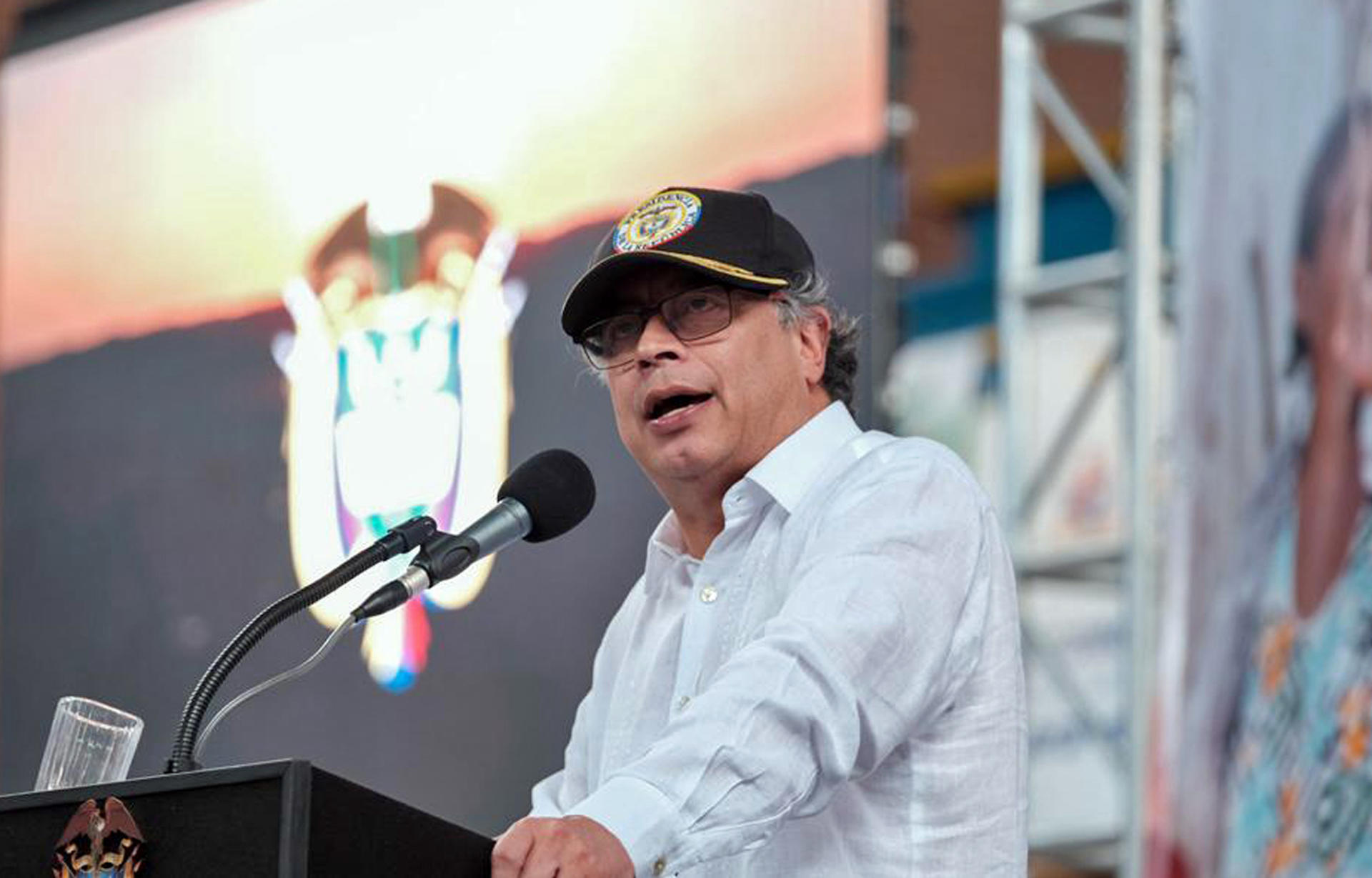 The Colombian government provided this photo of President Gustavo Petro speaking at an event in Neiva, Colombia, on 29 July 2023. EFE/Presidencia de Colombia
