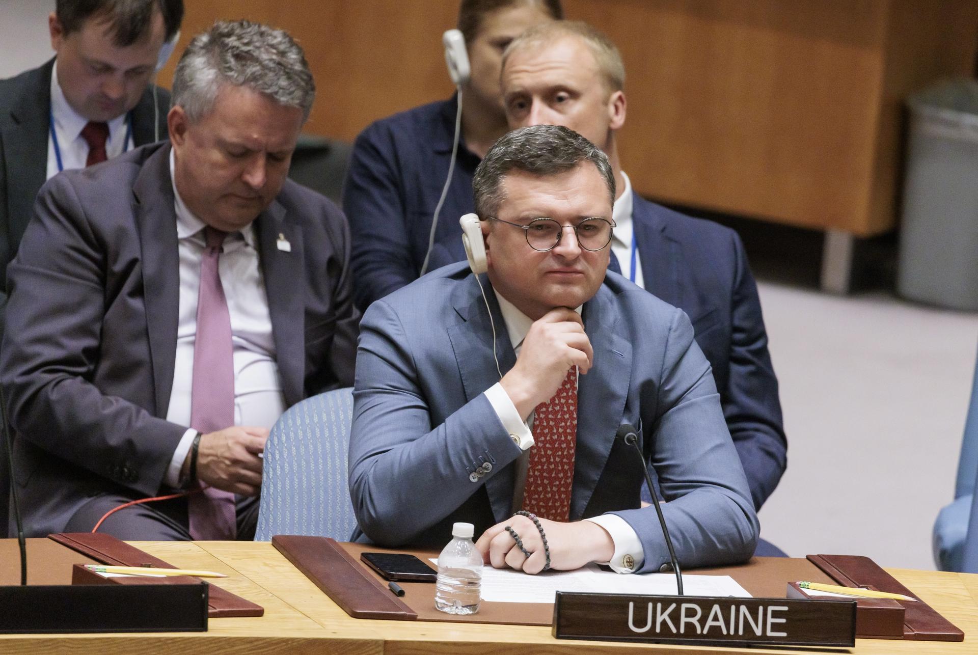 Ukraine's Foreign Minister Dmytro Kuleba attends an United Nations Security Council about Russia's ongoing invasion of Ukraine at United Nations headquarters in New York, New York, US, 17 July 2023. EFE-EPA/JUSTIN LANE