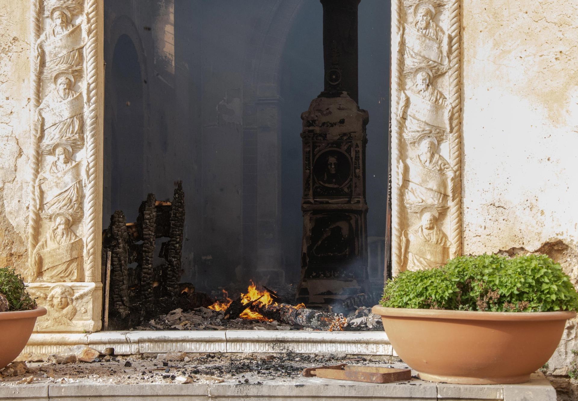 The convent of Santa Maria di Gesu, where the relics of San Benedetto il Moro are kept, is damaged by fire in Palermo, Italy, 25 July 2023. EFE/EPA/Francesco Militello Mirto
