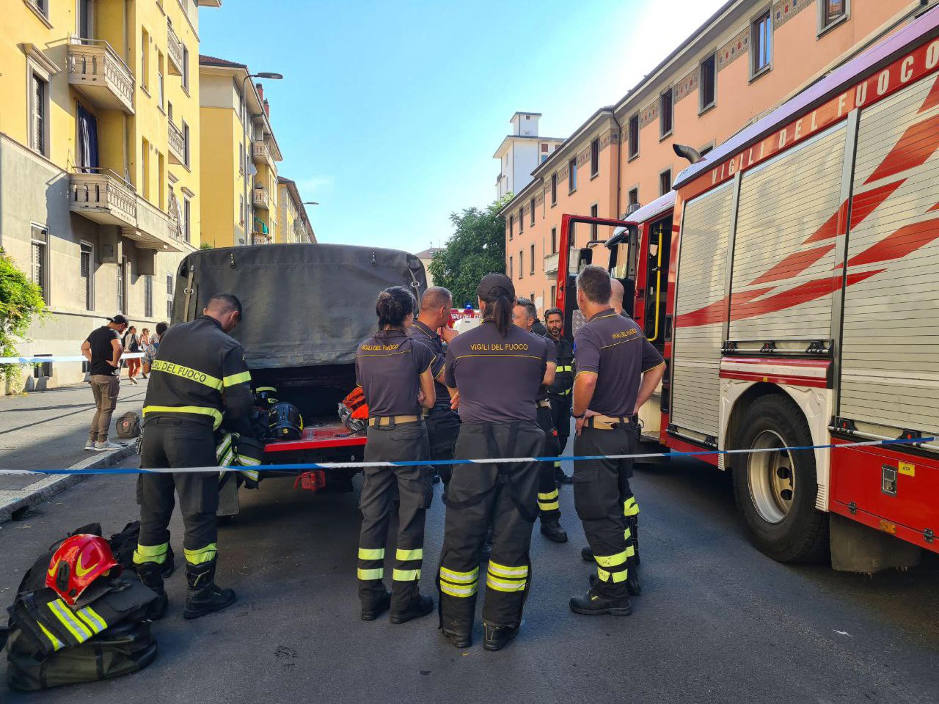 Firefighters at the scene of a fire at Casa dei coniugi residence for the elderly, in Milan, Italy, 07 July 2023. EFE-EPA/ANDREA FASANI