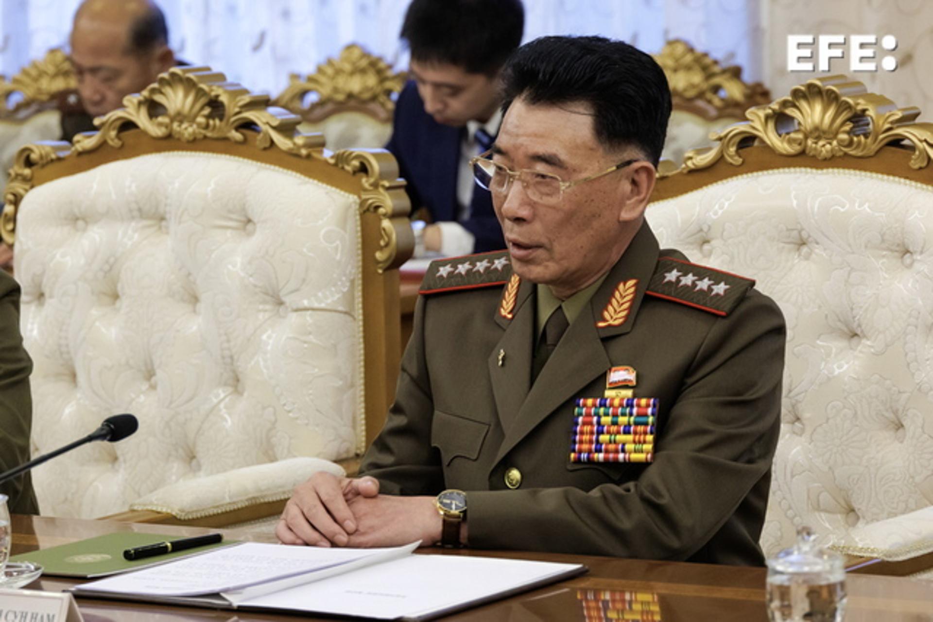 A handout photo made available by the Russian Defence Ministry shows North Korea's Defence Minister General Kang Sun-nam attending a meeting with Russian Defence Minister in Pyongyang, North Korea, 26 July 2023. EFE-EPA/RUSSIAN DEFENCE MINISTRY PRESS SERVICE / HANDOUT --MANDATORY CREDIT-- HANDOUT EDITORIAL USE ONLY/NO SALES
