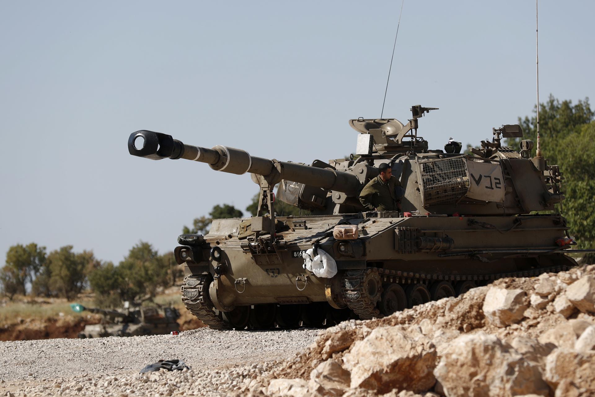 An Israeli armoured fighting vehicle (AFV) is deployed at the Israeli-Syrian border, in the Golan Heights, north of Israel, 25 August 2019. EFE-EPA/FILE/ATEF SAFADI