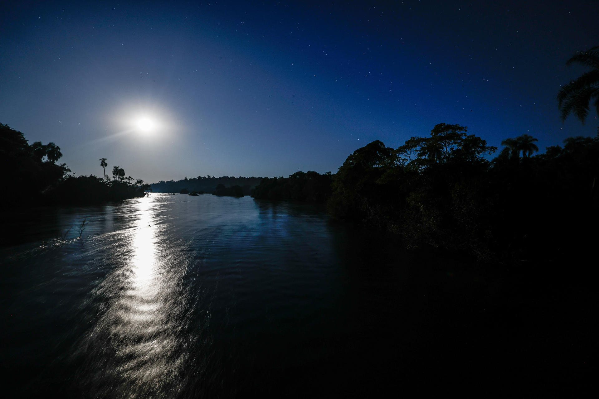 A 4 July 2023 photo of moonlight reflecting off the water at Iguazu Falls, a UNESCO World Heritage Site located near the town of Puerto Iguazu, Argentina. EFE/Juan Ignacio Roncoroni
