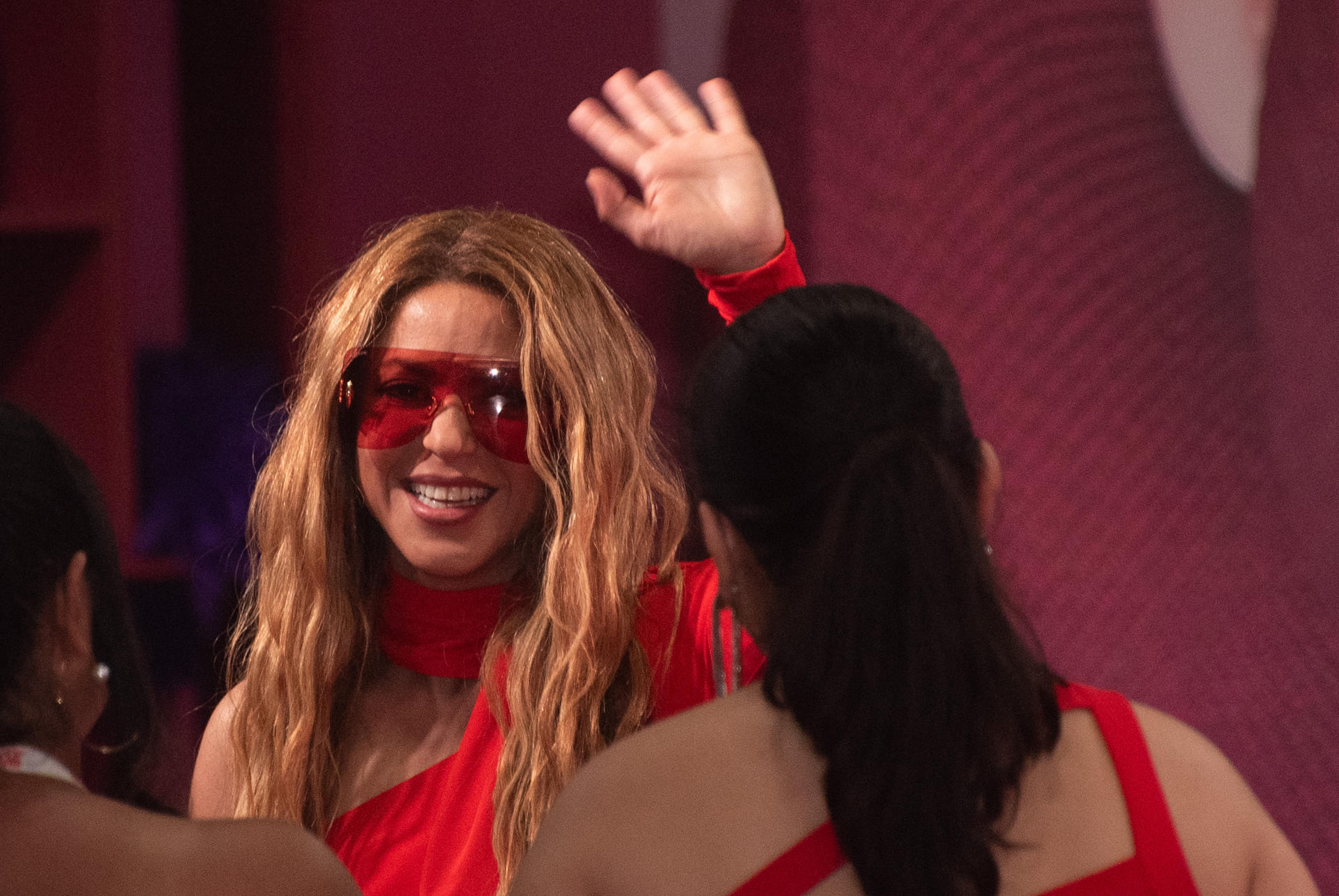 Shakira greets on her arrival at the Media Center of Premios Juventud at the Coliseo de Puerto Rico in San Juan, Puerto Rico, on 20 July 2023. EFE-EPA/Enid M. Salgado