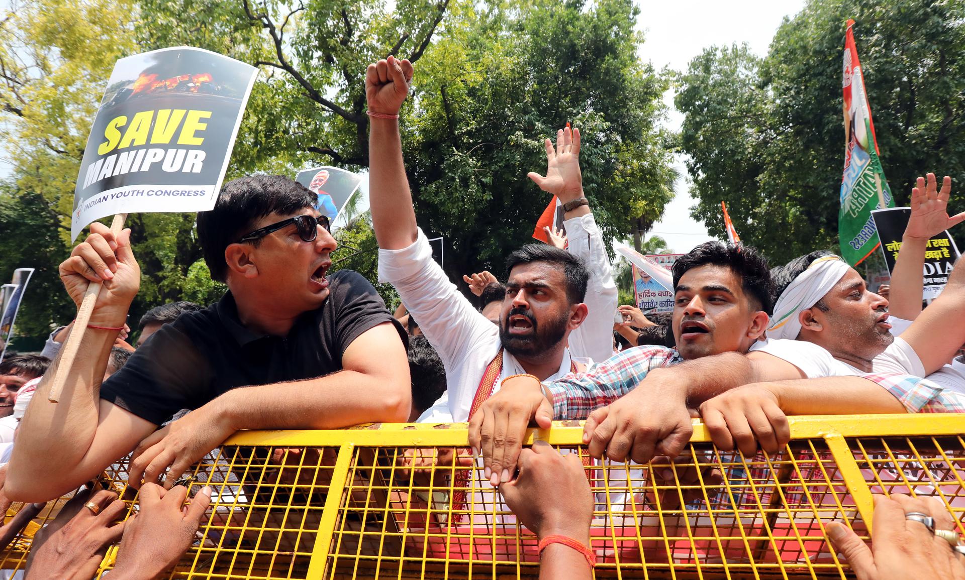 People protest against the ongoing violence in Manipur state in New Delhi, India 20 July 2023. EFE/EPA/HARISH TYAGI
