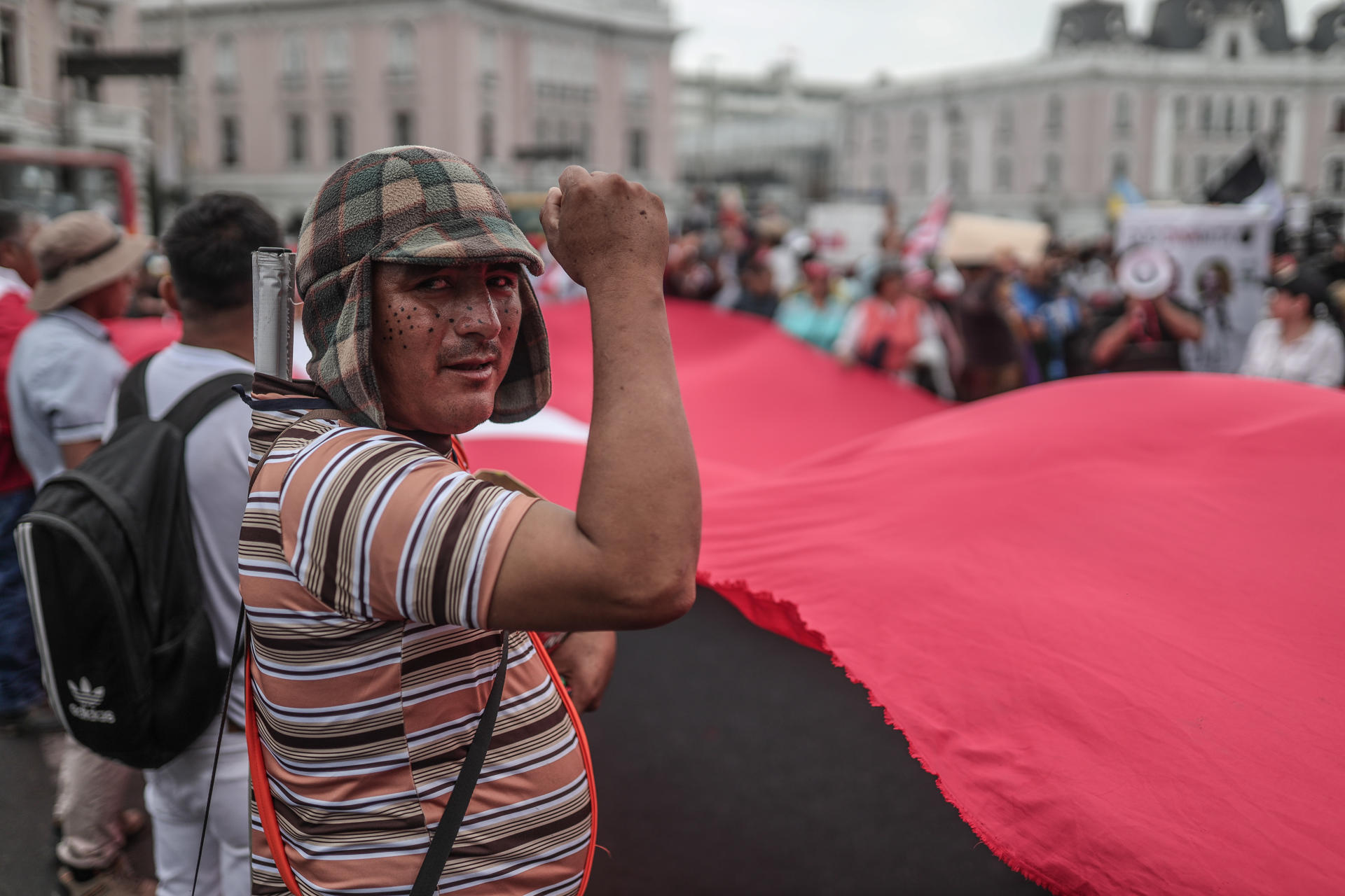 Thousands march in Lima on 19 July 2023 to demand the resignation of Peruvian President Dina Boluarte and the dissolution of Congress. EFE/Aldair Mejia