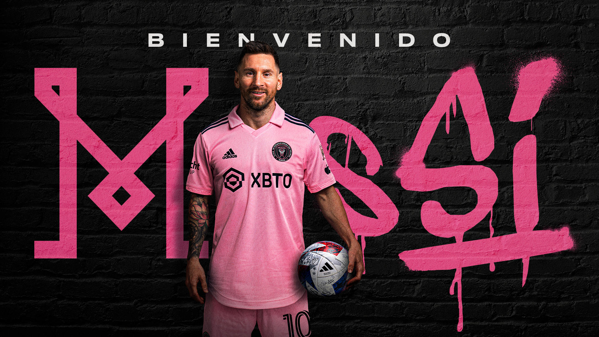 Inter Miami CF provided this photo of Lionel Messi posing in the team jersey in front of a backdrop with the phrase "Welcome Messi." The Argentine star signed a 2 1/2 year contract with the club on 15 July 2023. EFE/Inter Miami Cf Communications/EDITORIAL USE ONLY