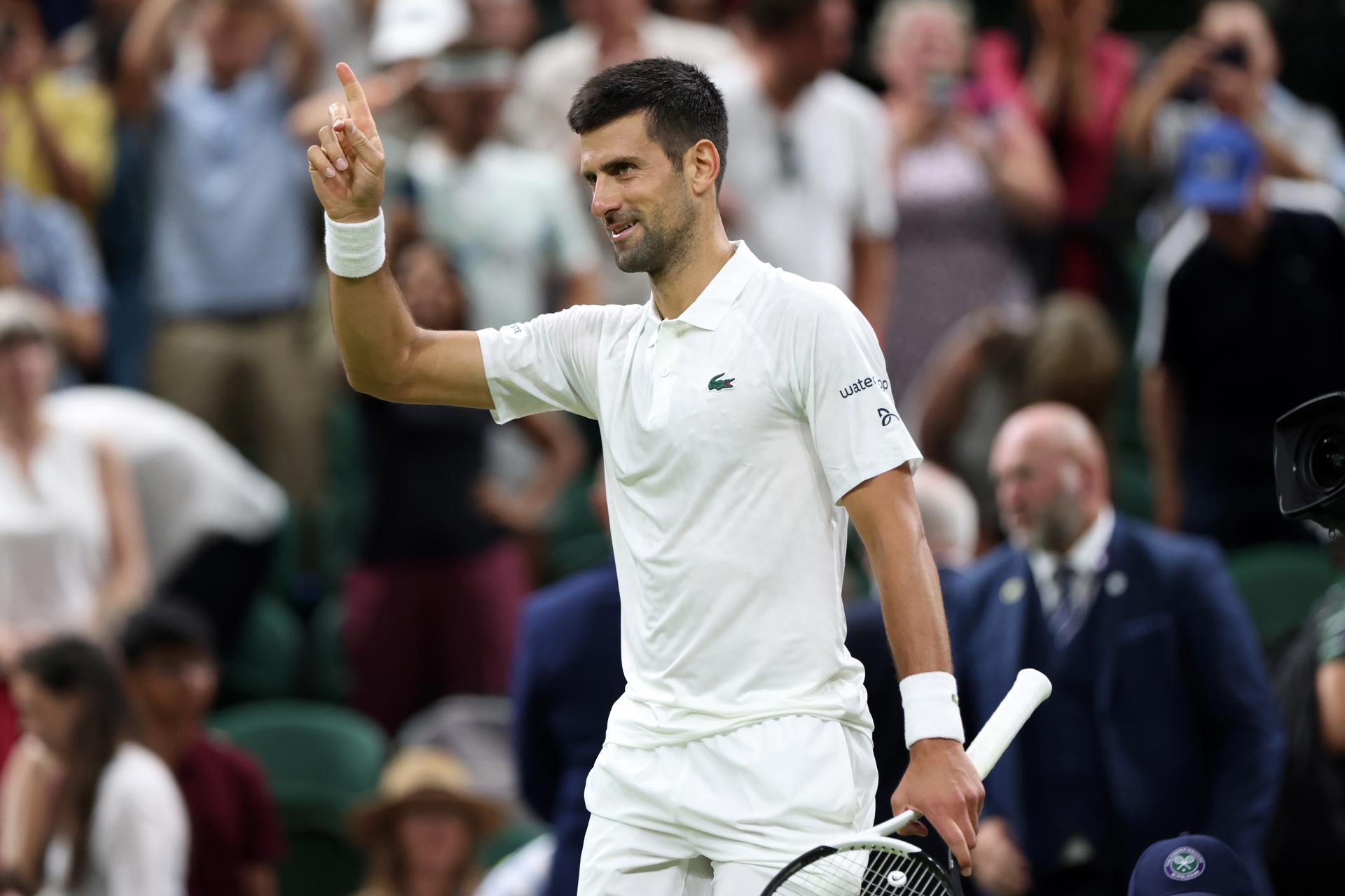 Novak Djokovic of Serbia reacts after defeating Stan Wawrinka of Switzerland in their men's singles match at the Wimbledon Championships, Wimbledon, Britain, 07 July 2023. EFE/EPA/NEIL HALL EDITORIAL USE ONLY