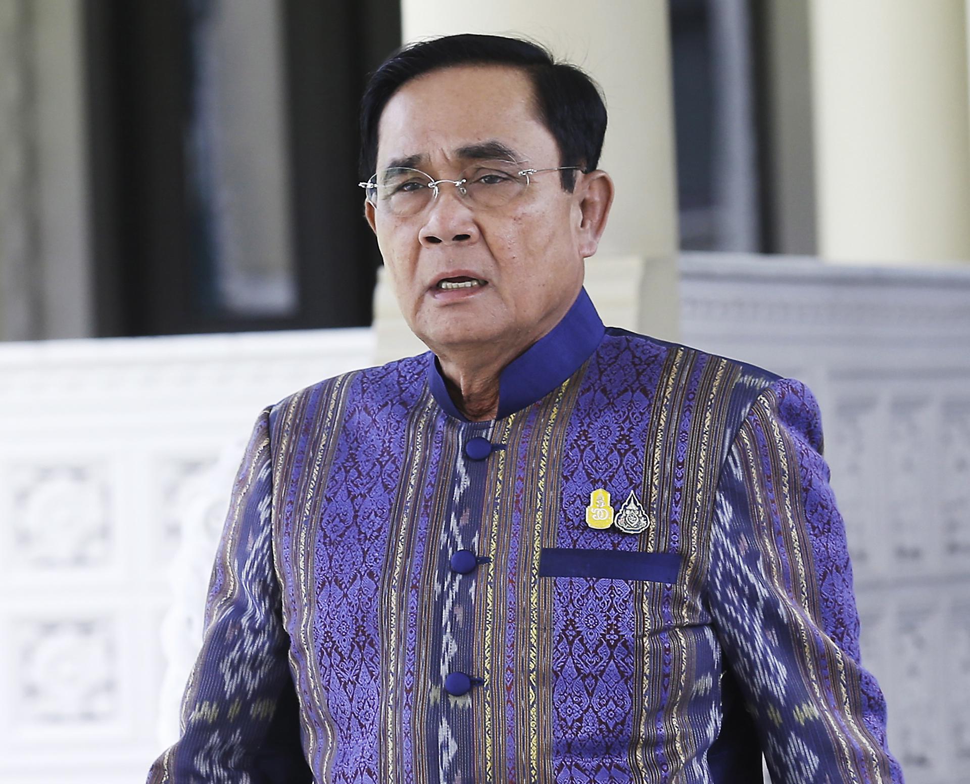 Thai caretaker Prime Minister Prayut Chan-o-cha addresses the media after he chaired a weekly cabinet meeting ahead of the parliament vote for a new premier, at the Government House in Bangkok, Thailand, 11 July 2023. EFE-EPA/NARONG SANGNAK