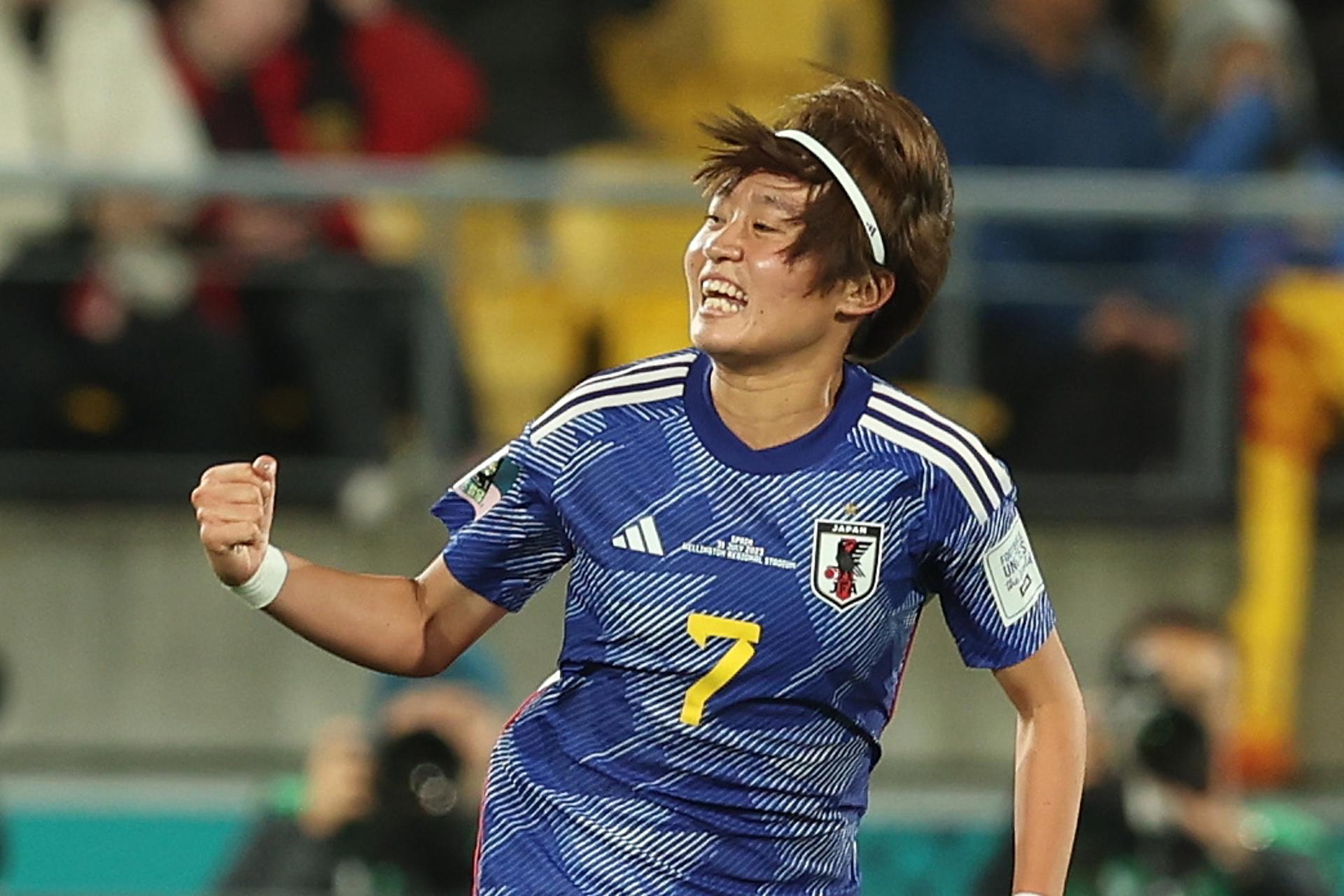 Hinata Miyazawa of Japan celebrates after scoring her second goal during the FIFA Women's World Cup group C soccer match between Japan and Spain in Wellington, New Zealand, 31 July 2023. EFE/EPA/RITCHIE TONGO