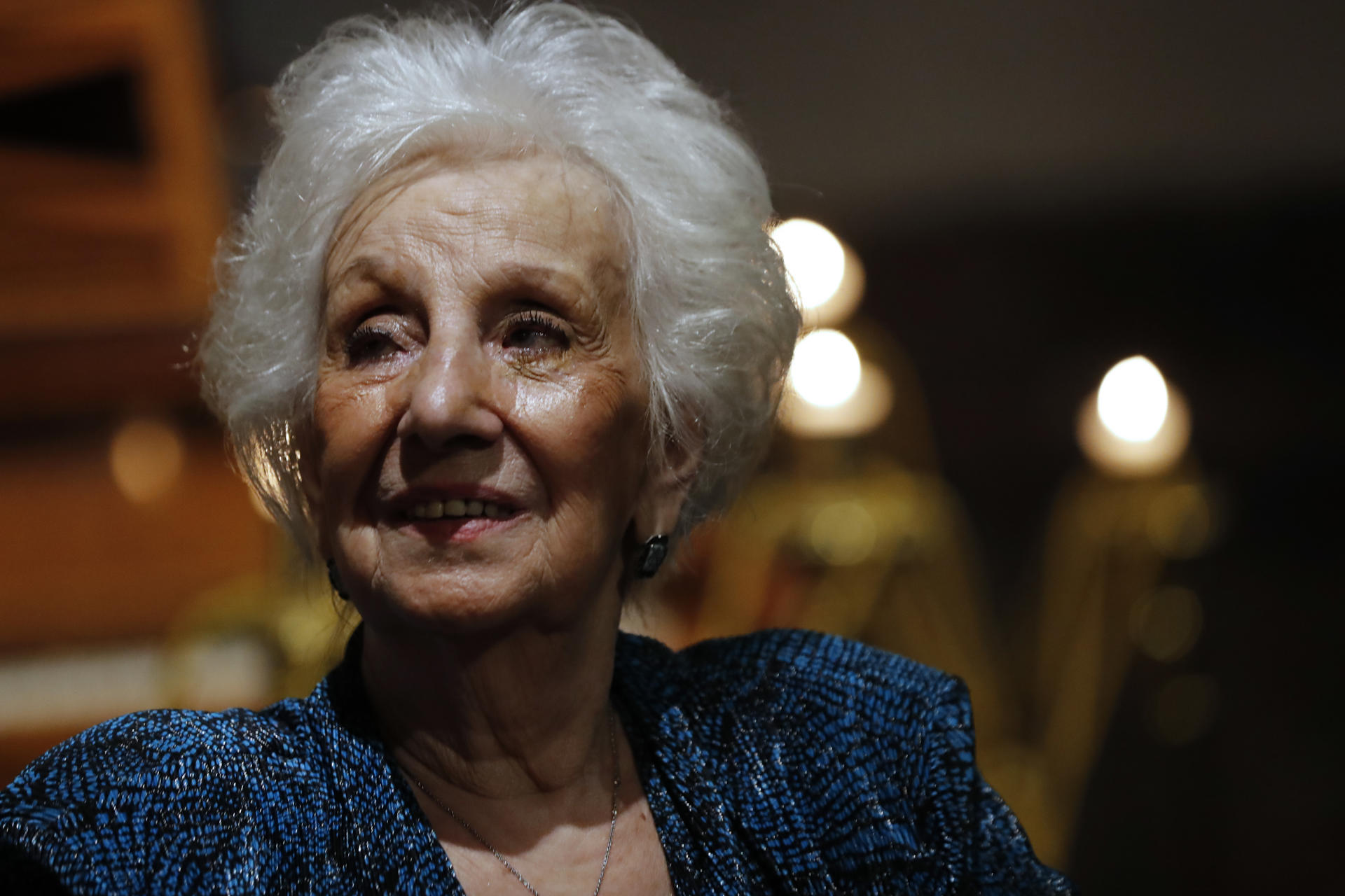 The president of the Grandmothers of Plaza de Mayo of Argentina, Estela de Carlotto, smiles during a meeting with Mexican mothers of disappeared people, in Mexico City, Mexico, 20 July 2023. EFE/Mario Guzmán