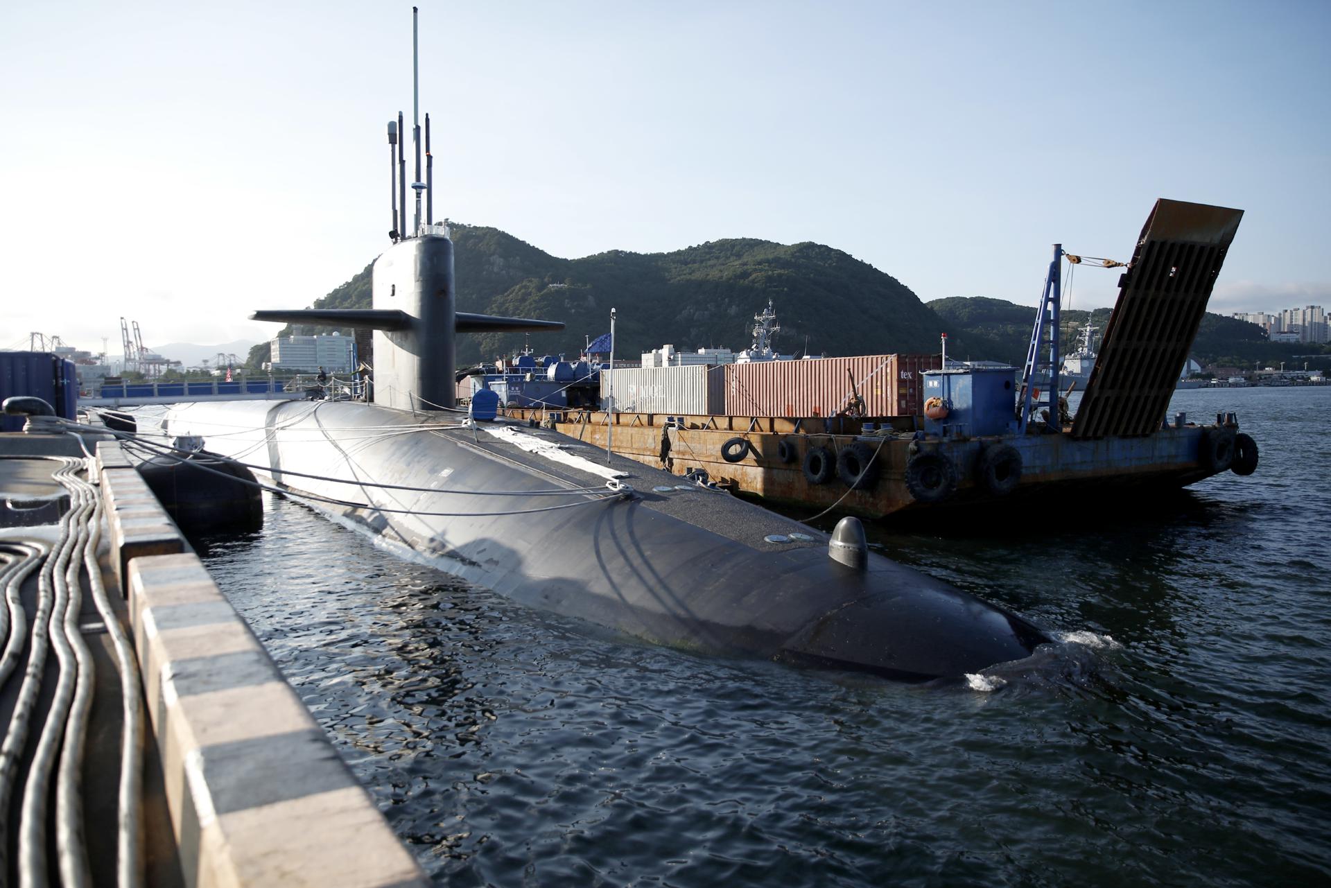 A view of the US ballistic missile submarine USS Kentucky (SSBN 737) anchored at the South Korean naval operations base in Busan, southeast of Seoul, South Korea, 19 July 2023. EFE/EPA/WOOHAE CHO / POOL
