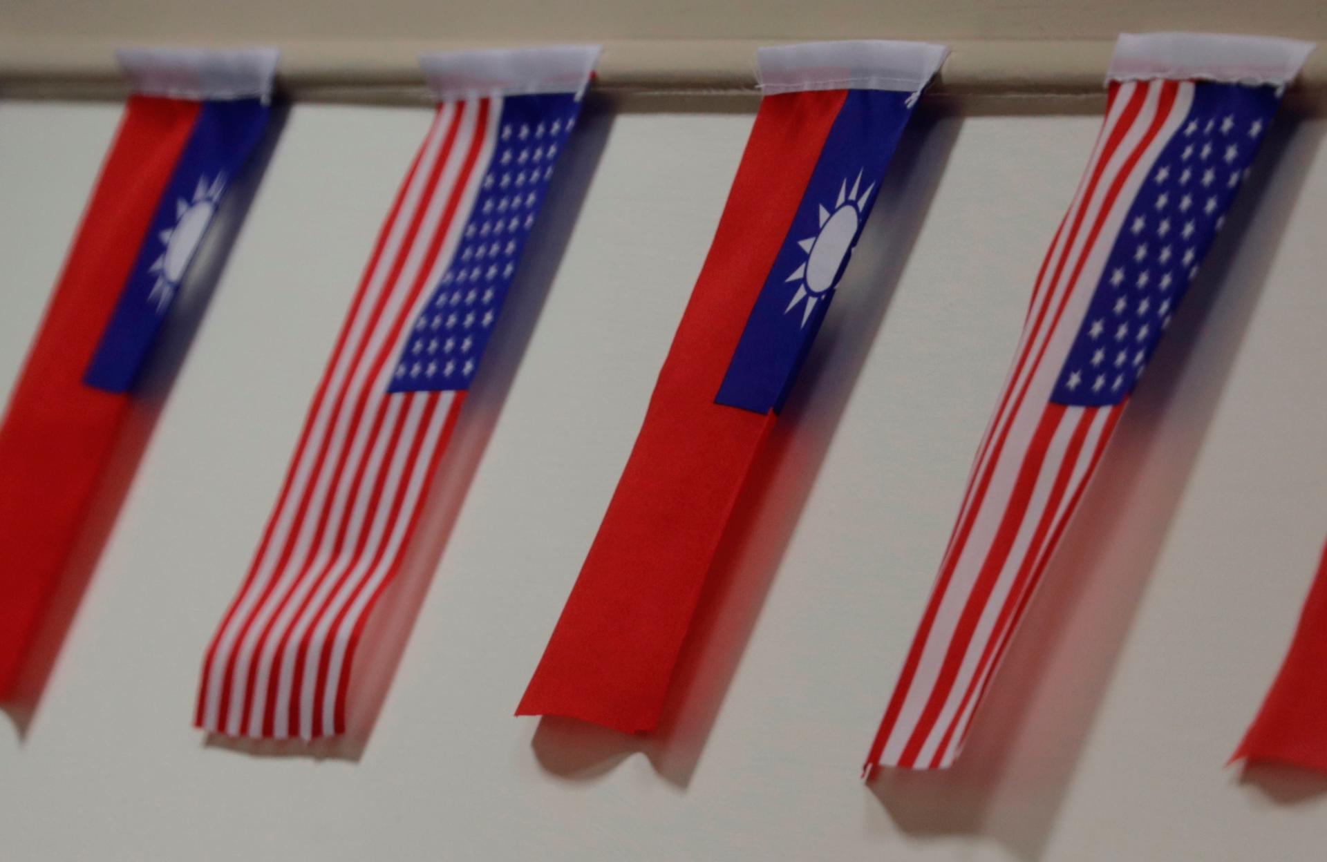The flags of Taiwan and USA are on display during the ceremonial opening of the 'Taiwan Council for US Affairs' office in Taipei, Taiwan, 06 June 2019. EPA/RITCHIE B. TONGO