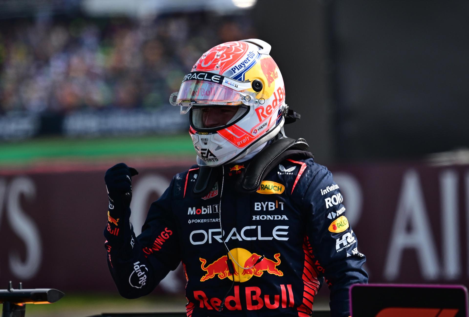 Formula One driver Max Verstappen (Red Bull) reacts after taking pole position in qualifying for the British Grand Prix at the Silverstone Circuit in Silverstone, England, on 8 July 2023. EFE/EPA/CHRISTIAN BRUNA