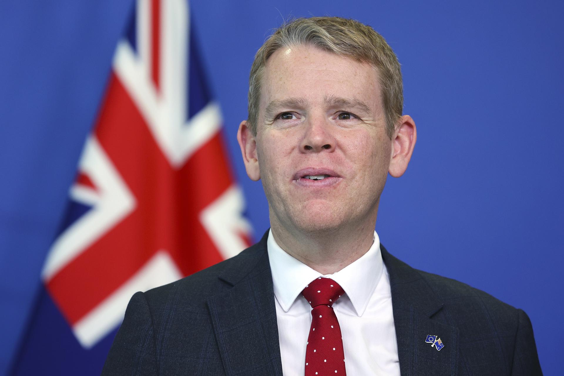 New Zealand Prime Minister Chris Hipkins speaks during the signing ceremony of the EU-New Zealand Free Trade Agreement, at the European Commission in Brussels, Belgium, 09 July 2023. EFE-EPA FILE/JULIEN WARNAND
