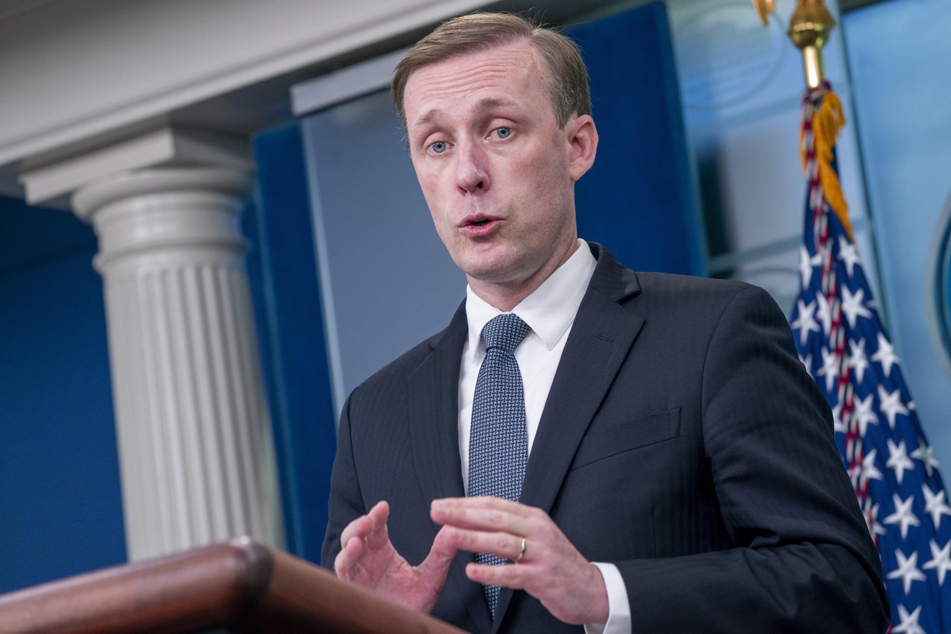 US National Security Adviser Jake Sullivan briefs reporters at the White House in Washington on 7 July 2023. EFE/EPA/SHAWN THEW

