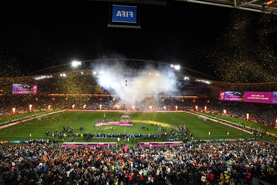 Celebración del triunfo de España en el estadio de Australia
