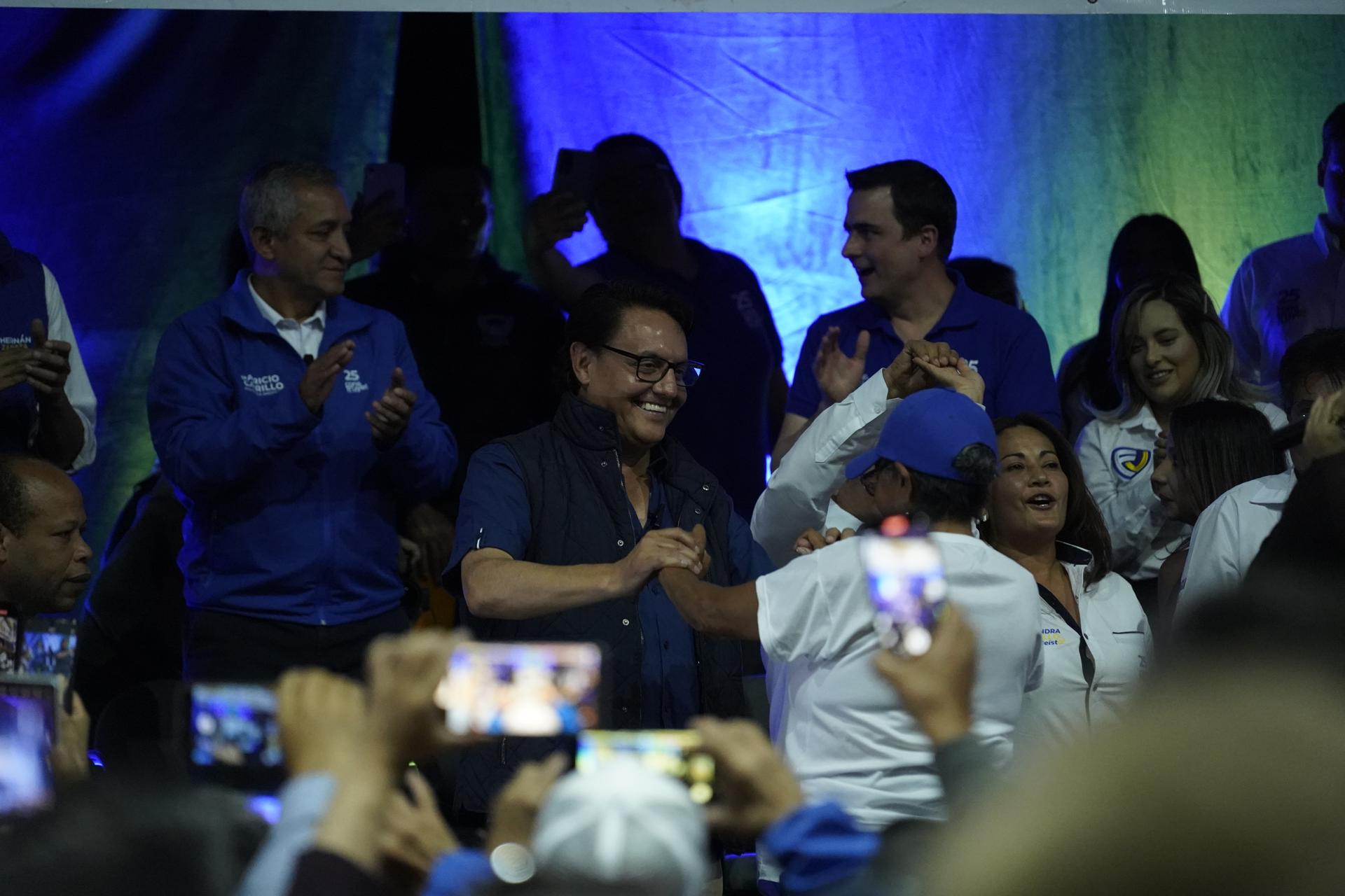 Presidential candidate Fernando Villavicencio participates in a campaign rally, minutes before being assassinated today, in Quito, Ecuador 09 August 2023. EFE/ STR
