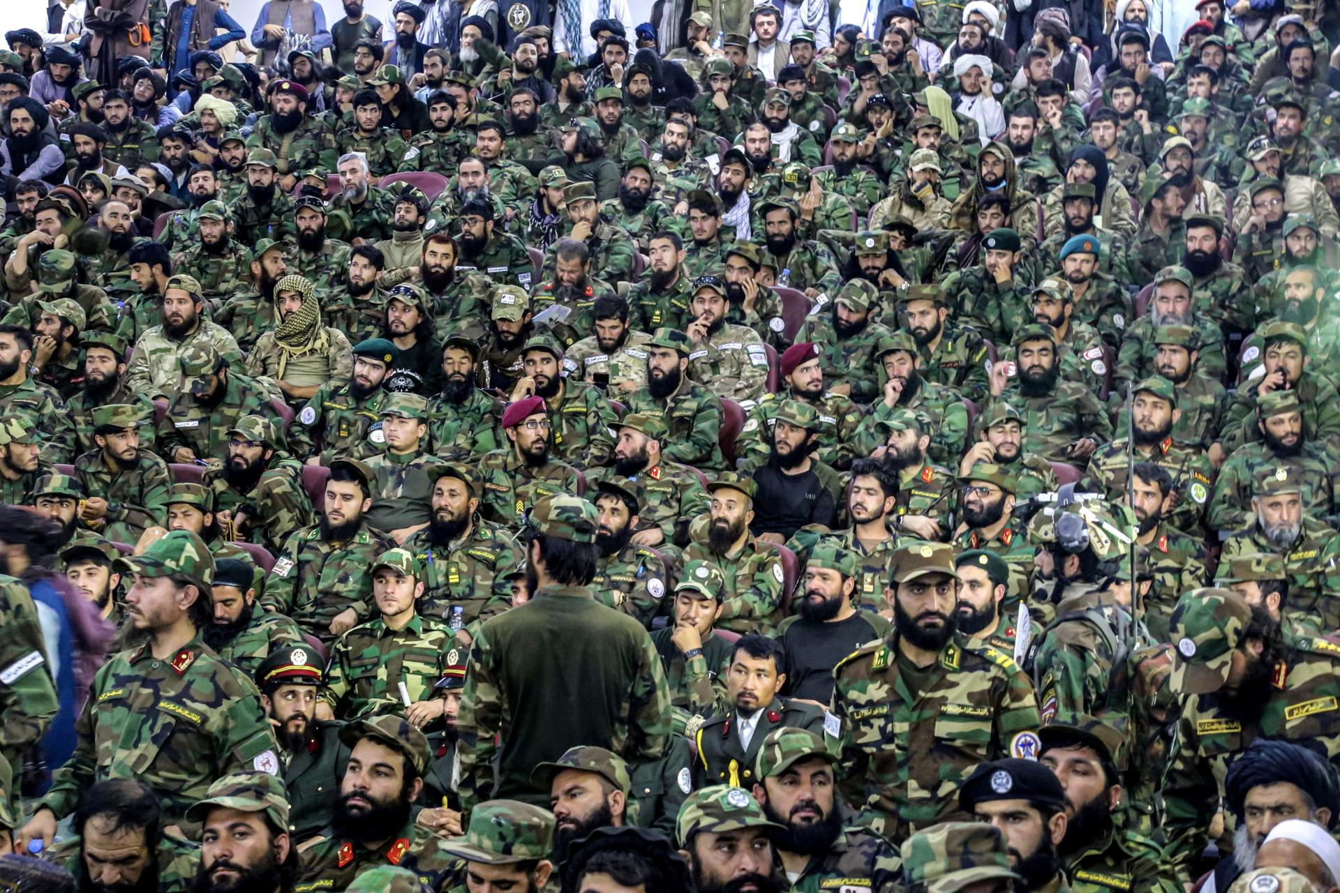 Afghan security forces attend a ceremony marking the country's Independence Day at the Defense Ministry in Kabul, Afghanistan, 19 August 2023. EFE/EPA/SAMIULLAH POPAL
