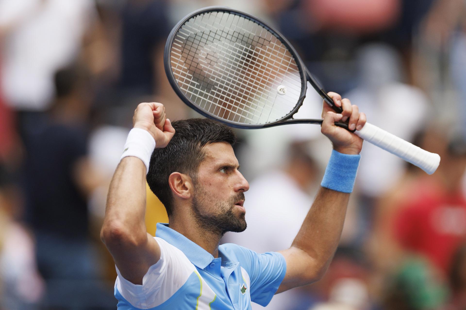 Novak Djokovic of Serbia gestures after defeating Bernabe Zapata Miralles of Spain in their second round match at the US Open Tennis Championships at the USTA National Tennis Center in Flushing Meadows, New York, USA, 30 August 2023. EFE-EPA/CJ GUNTHER