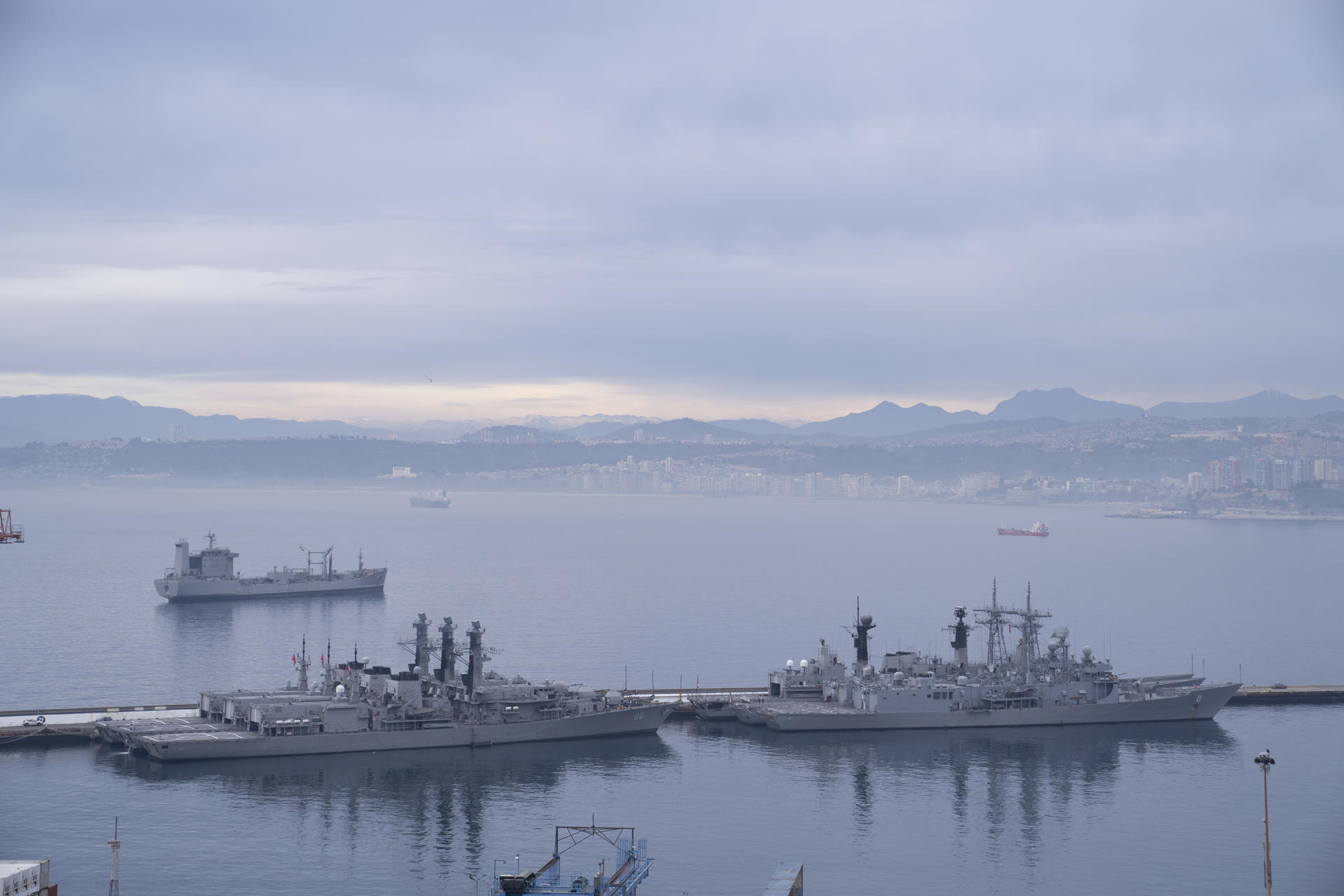 Naval vessels docked in Valparaiso, Chile, on 18 July 2023. EFE/Adriana Thomasa
