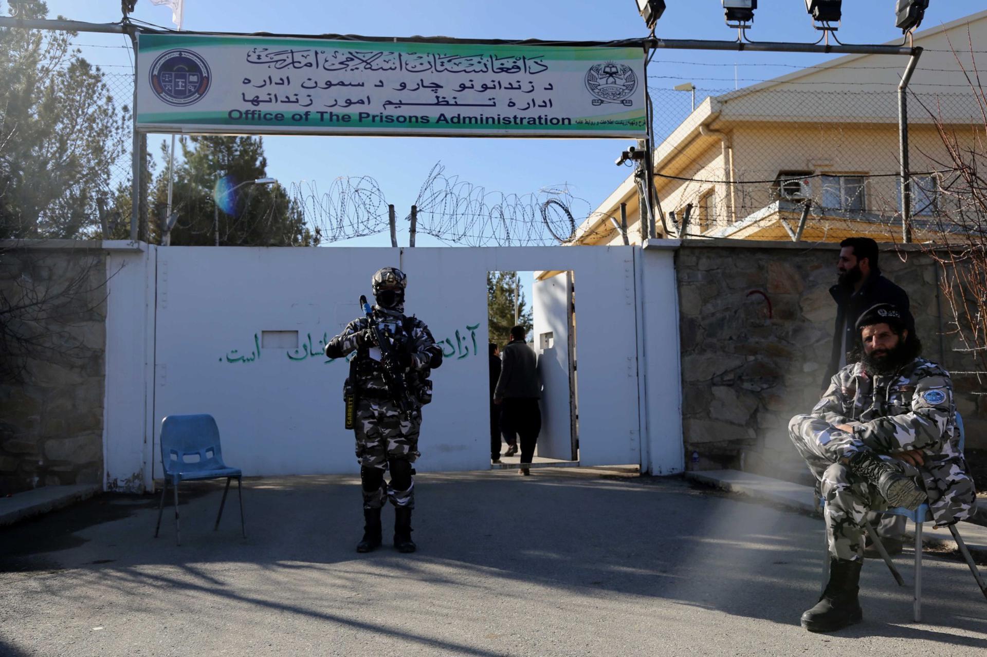 Taliban prison police guard the entrance during a ceremony Kabul, Afghanistan, 07 February 2023. EFE/EPA/FILE/Stringer