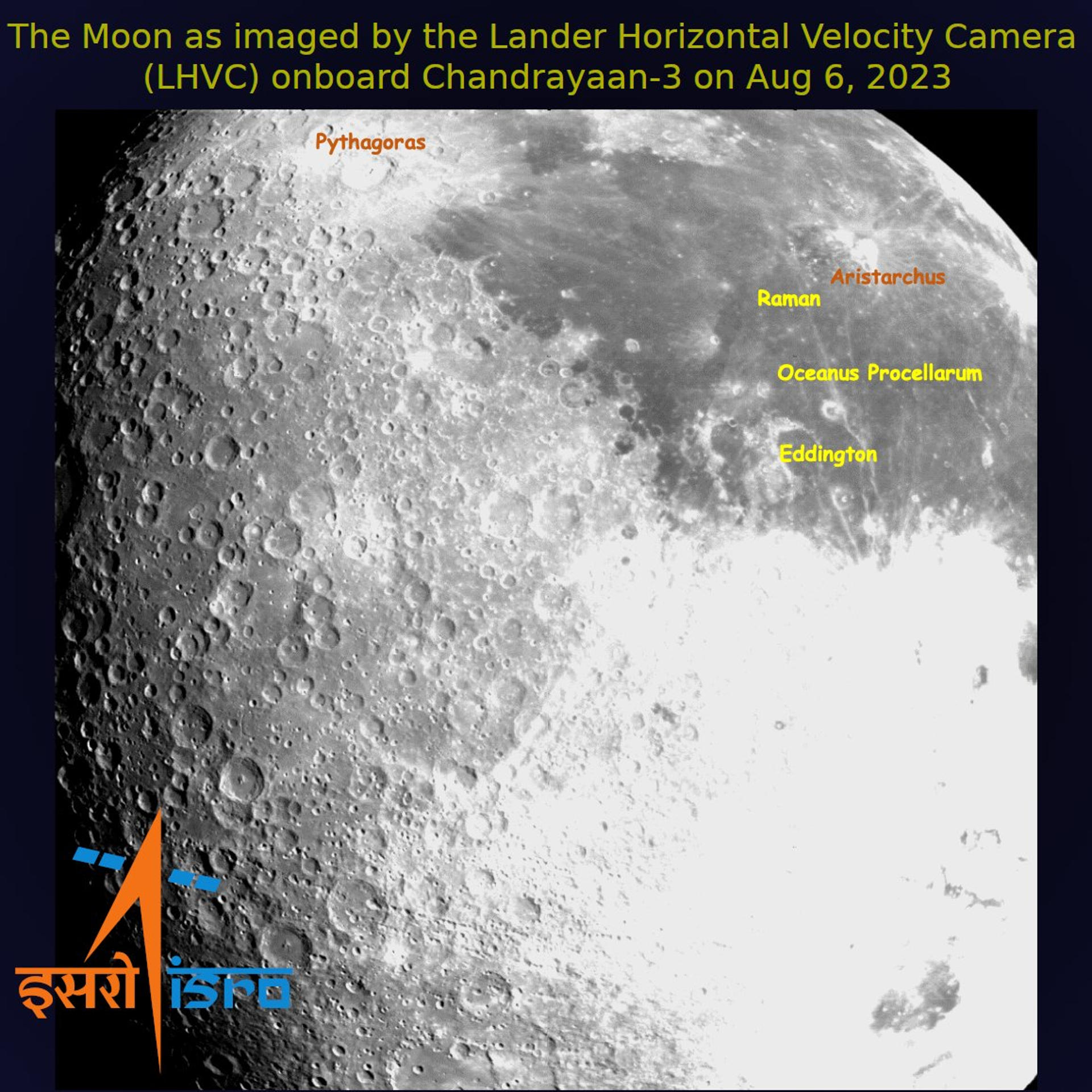 A picture published on Twitter (renamed X) by the Indian Space Research Organisation shows the Moon, photographed by the Indian probe Chandrayaan 3, a day after entering the lunar orbit, 10 August 2023. EFE/ISRO EDITORIAL USE ONLY (MANDATORY CREDIT)
