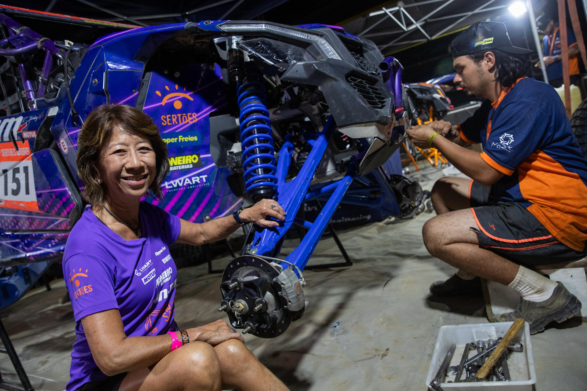 Brazilian rally driver Helena Deyama poses for a photo while resting between stages at the Rally dos Sertoes 2023 on 13 August 2023 in Petrolina, Brazil. EFE/Andre Coelho
