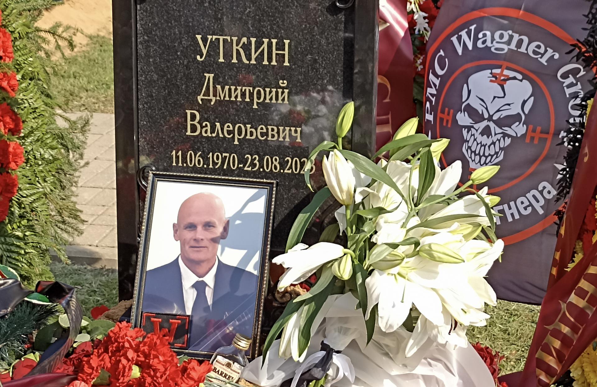 A portrait of PMC Wagner group's alleged co-founder and military commander Dmitry Utkin, killed in a plane crash in Tver region, sits on his grave at the Federal Military Memorial Cemetery in Mytishchi, Moscow region, Russia, 31 August 2023. EFE-EPA/MAXIM SHIPENKOV