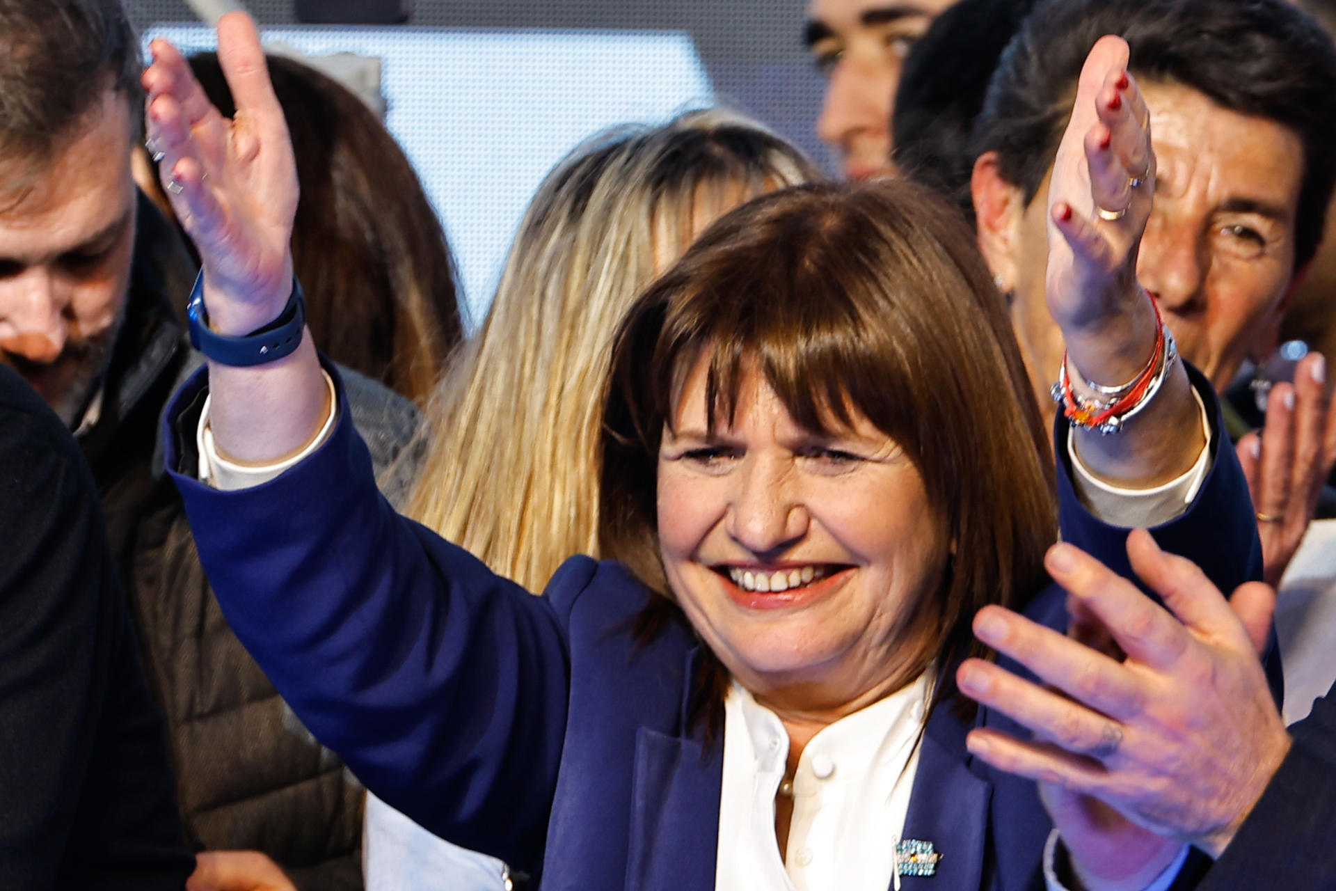 The center-right leader Patricia Bullrich celebrates during a rally after knowing the results after the primary elections, in Buenos Aires, Argentina, 13 August 2023. EFE-EPA/Juan Ignacio Roncoroni
