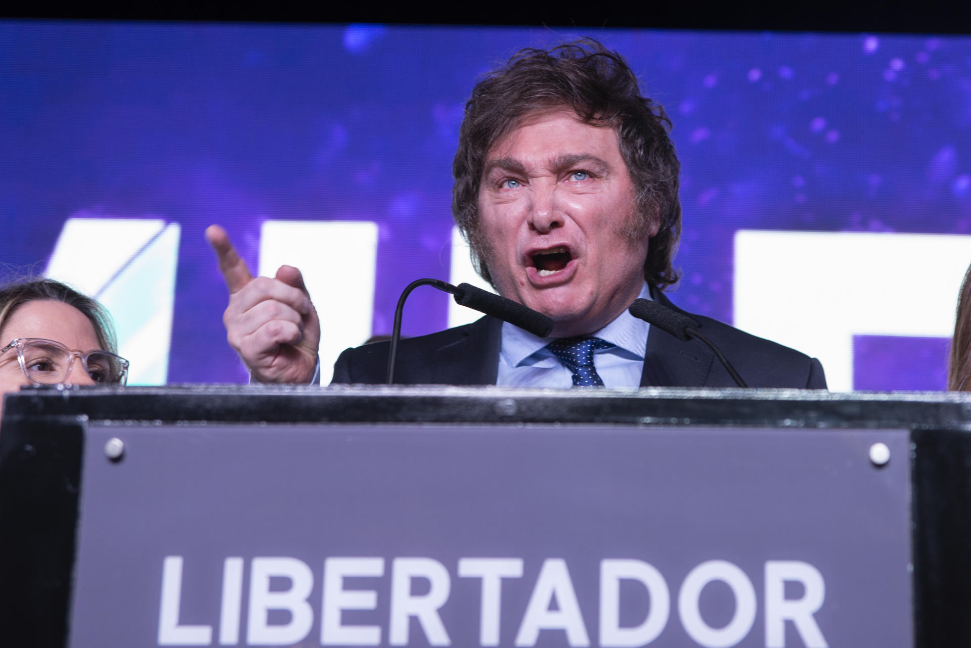 The ultra-liberal economist Javier Milei speaks during a rally after knowing the results of the primaries, in Buenos Aires, Argentina, 14 August 2023. EFE-EPA/Gala Abramovich