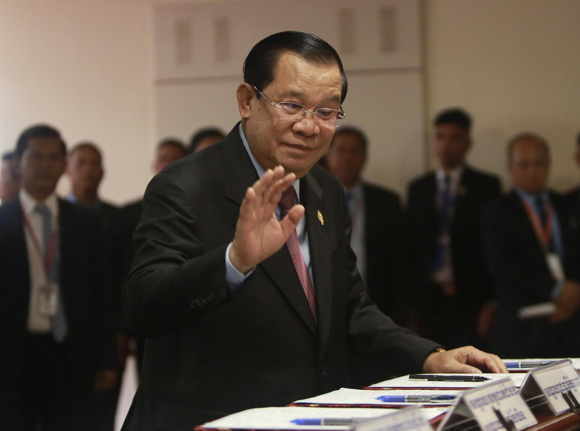 Former Cambodian Prime Minister Hun Sen (C) arrives at the National Assembly during a plenary session in Phnom Penh, Cambodia, 22 August 2023. EFE-EPA FILE/KITH SEREY