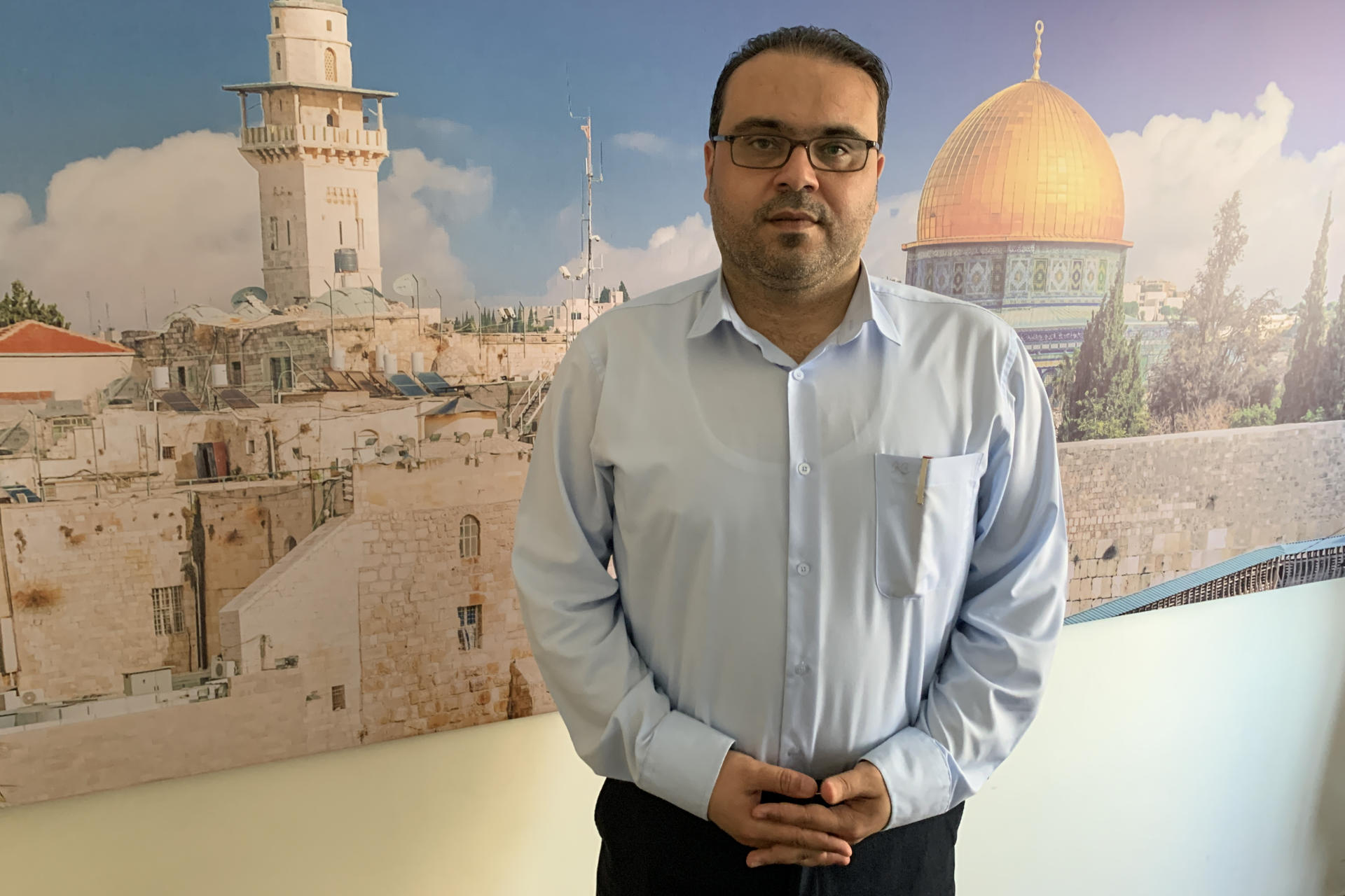 Hamas spokesman Hazem Qasem at his Gaza office, 1 August 2023. EFE/ Joan Mas Autonell
