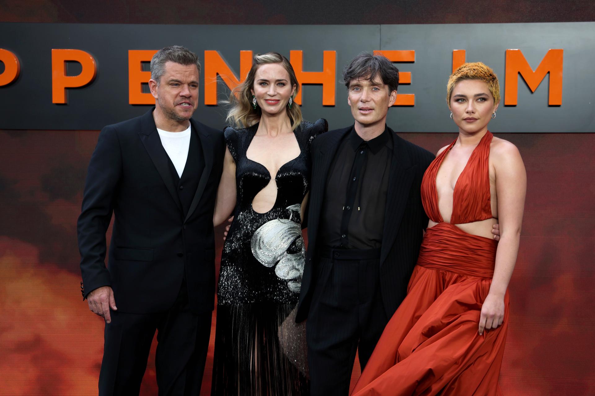(L-R) Cast members Matt Damon, Emily Blunt, Cillian Murphy, and Florence Pugh attend the UK premiere of Oppenheimer in central London, Britain, 13 May 2023. EFE/EPA/ANDY RAIN
