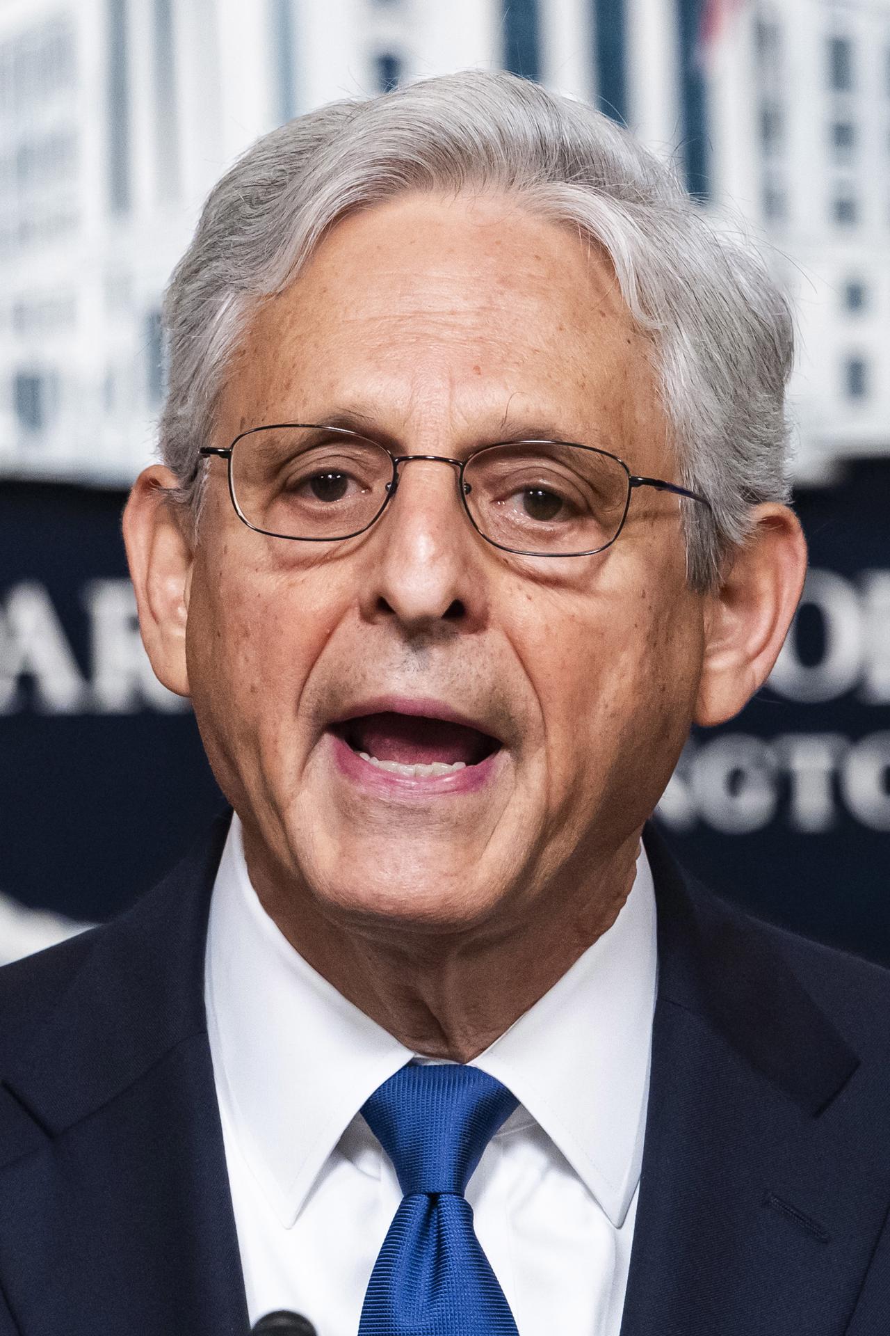 US Attorney General Merrick Garland holds a press conference at the Department of Justice in Washington on 11 August 2023. EFE/EPA/JIM LO SCALZO
