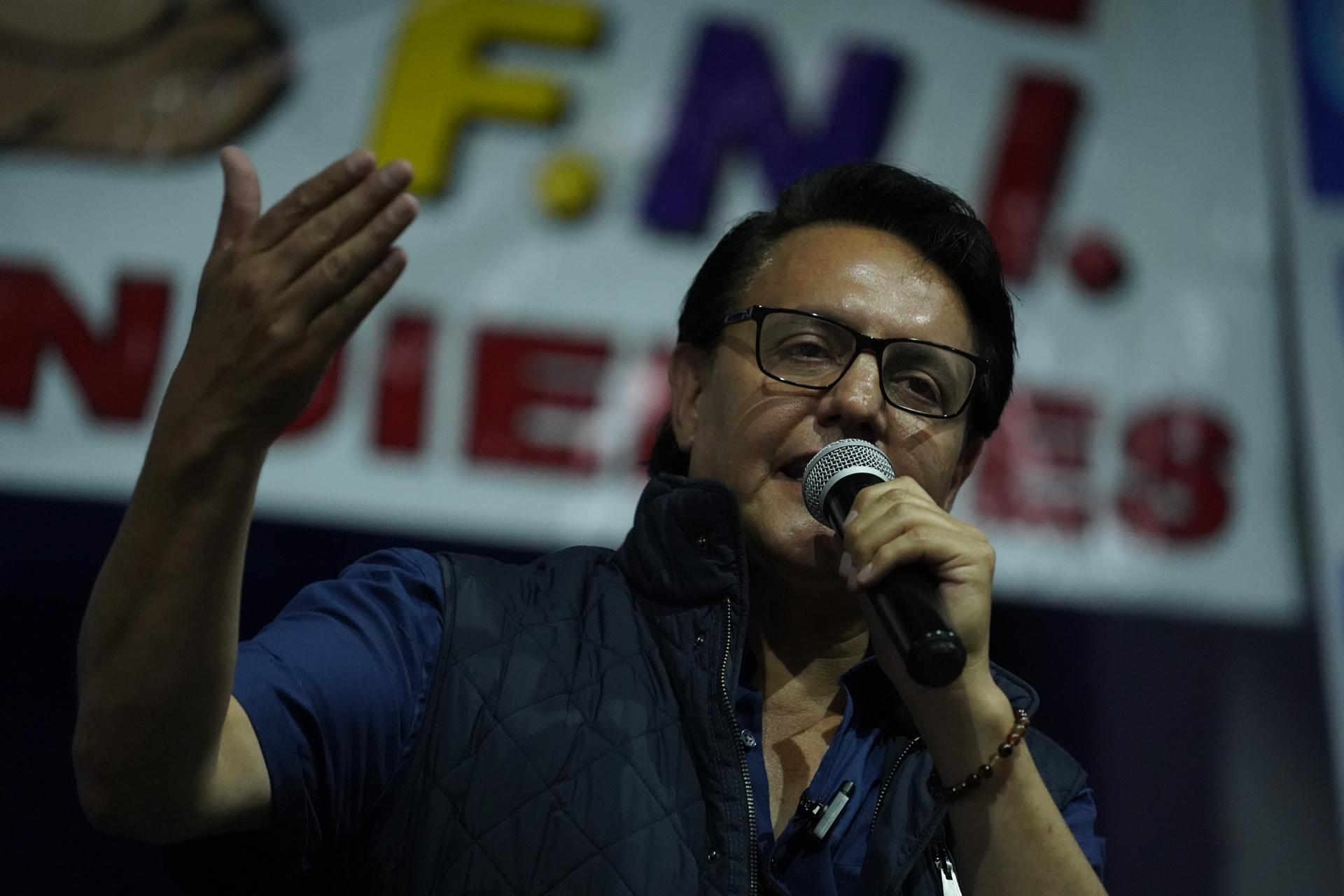 Presidential candidate Fernando Villavicencio participates in a campaign rally, minutes before being assassinated today, in Quito, Ecuador 09 August 2023. EFE/ STR