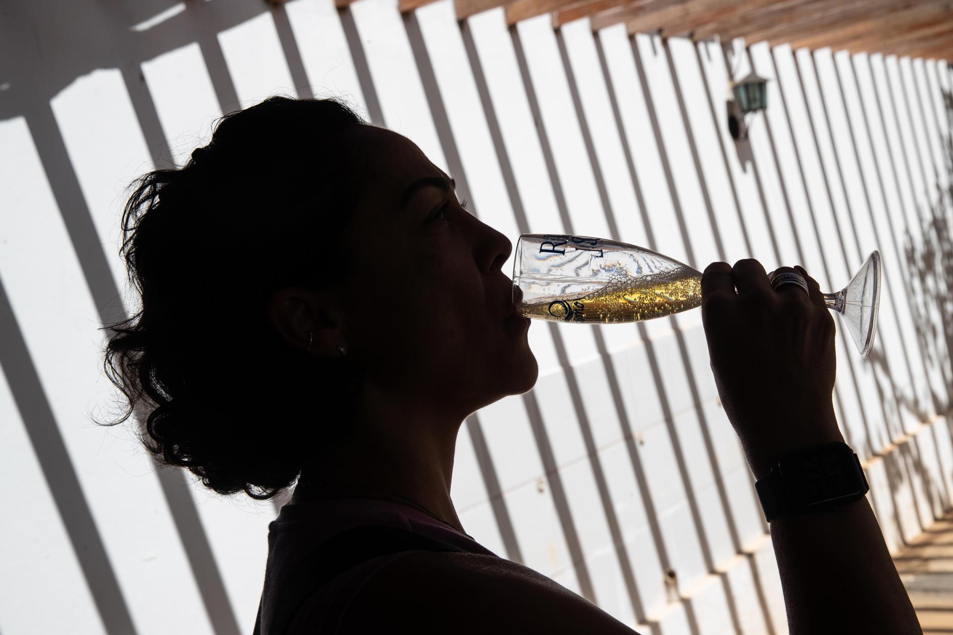 A tourist takes part in a wine tasting on 13 August 2023 at the Rio Sol winery in the northeastern Brazilian city of Lagoa Grande, Pernambuco state. EFE/Andre Coelho
