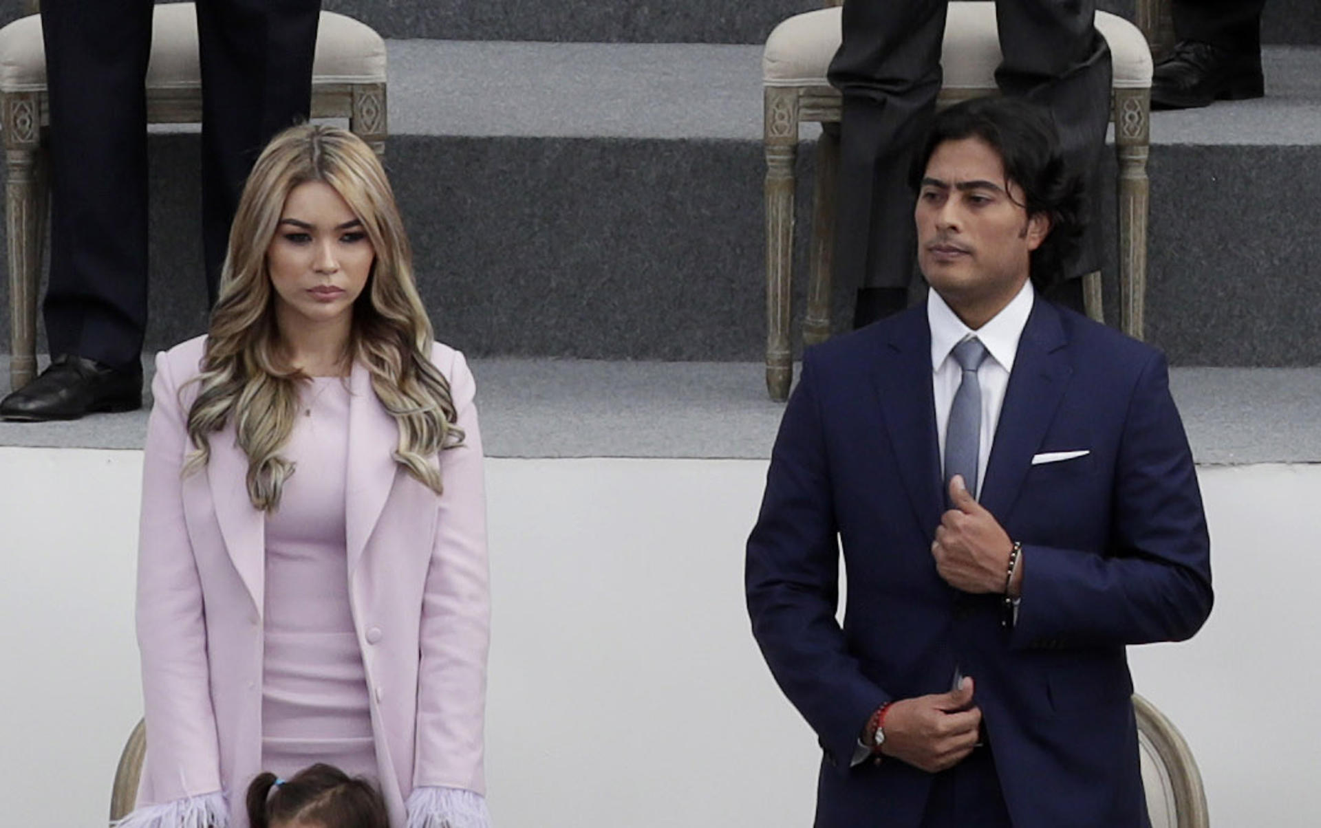 Nicolas Petro (R), son of Colombian President Gustavo Petro, and his now ex-wife, Daysuris Vasquez, pose during the President's inauguration ceremony at Plaza Bolívar in Bogota, Colombia, 07 August 2022 (reissued 04 August 2023). EFE-EPA/ Carlos Ortega (FILE) EDITORIAL USE ONLY/BEST QUALITY AVAILABLE