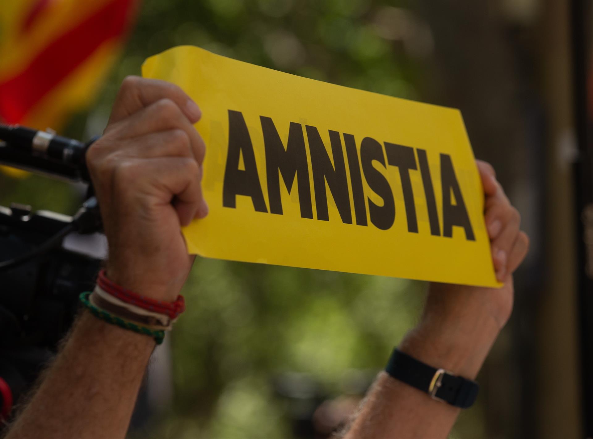 Una pancarta a favor de la amnistía exhibida en una manifestación