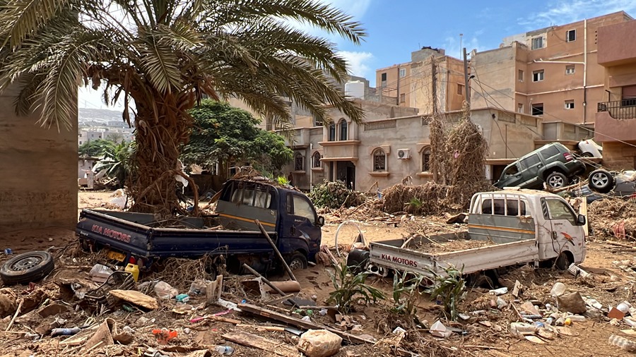Un barrio dañado después de que la tormenta Daniel arrasara el este de Libia