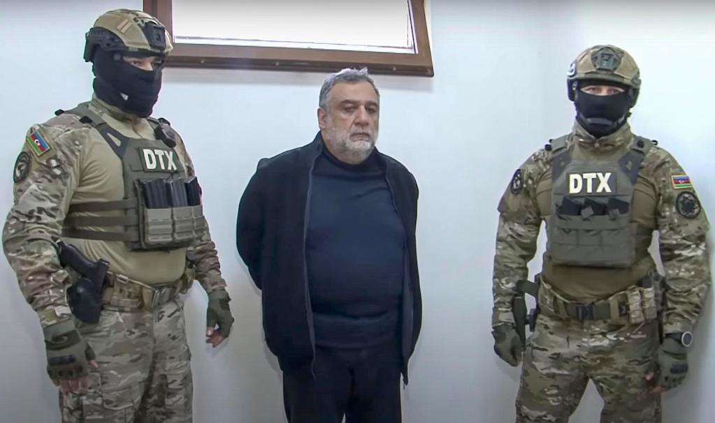 Picture made available by the State Security Service of Azerbaijan shows Ruben Vardanyan (C), former state minister of Nagorno-Karabakh after being detained while trying to cross into Armenia, in Baku, Azerbaijan, 28 September 2023. EFE/EPA/STATE SECURITY SERVICE OF AZERBAIJAN