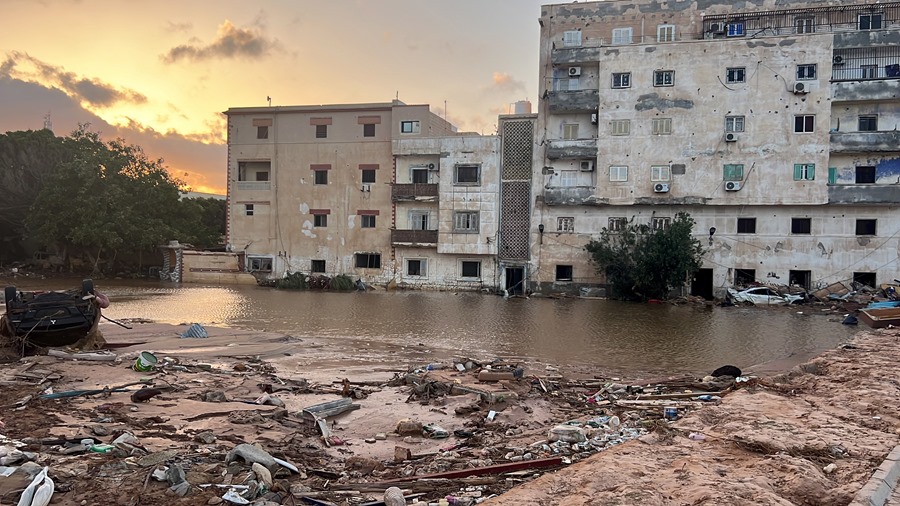 Imagen de una zona destrozada en Derna