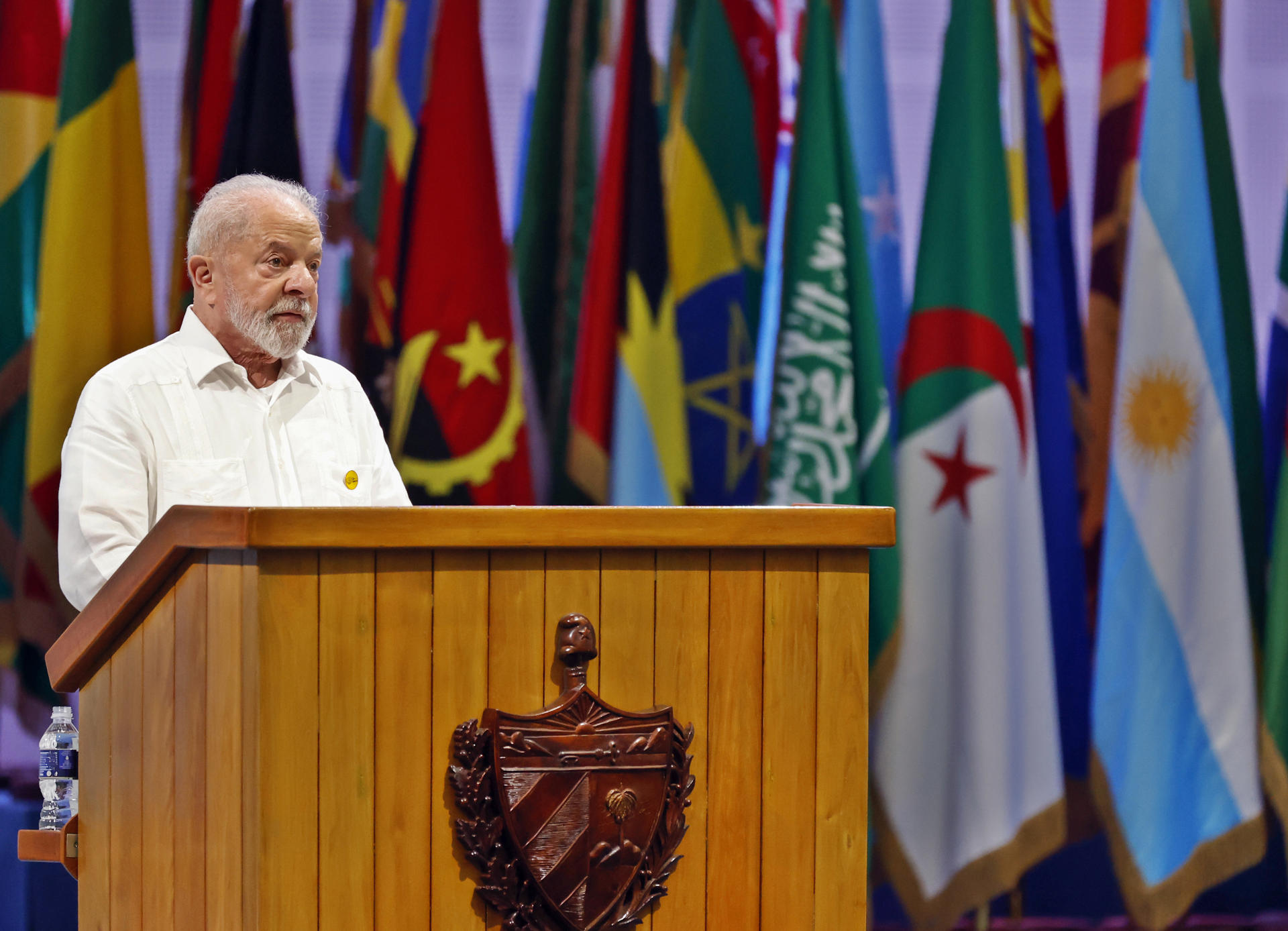 Brazilian President Luiz Inacio Lula da Silva delivers a speech during the G77+China Summit, in the plenary hall of the Convention Palace, in Havana, Cuba, 16 September 2023. EFE/ Ernesto Mastrascusa