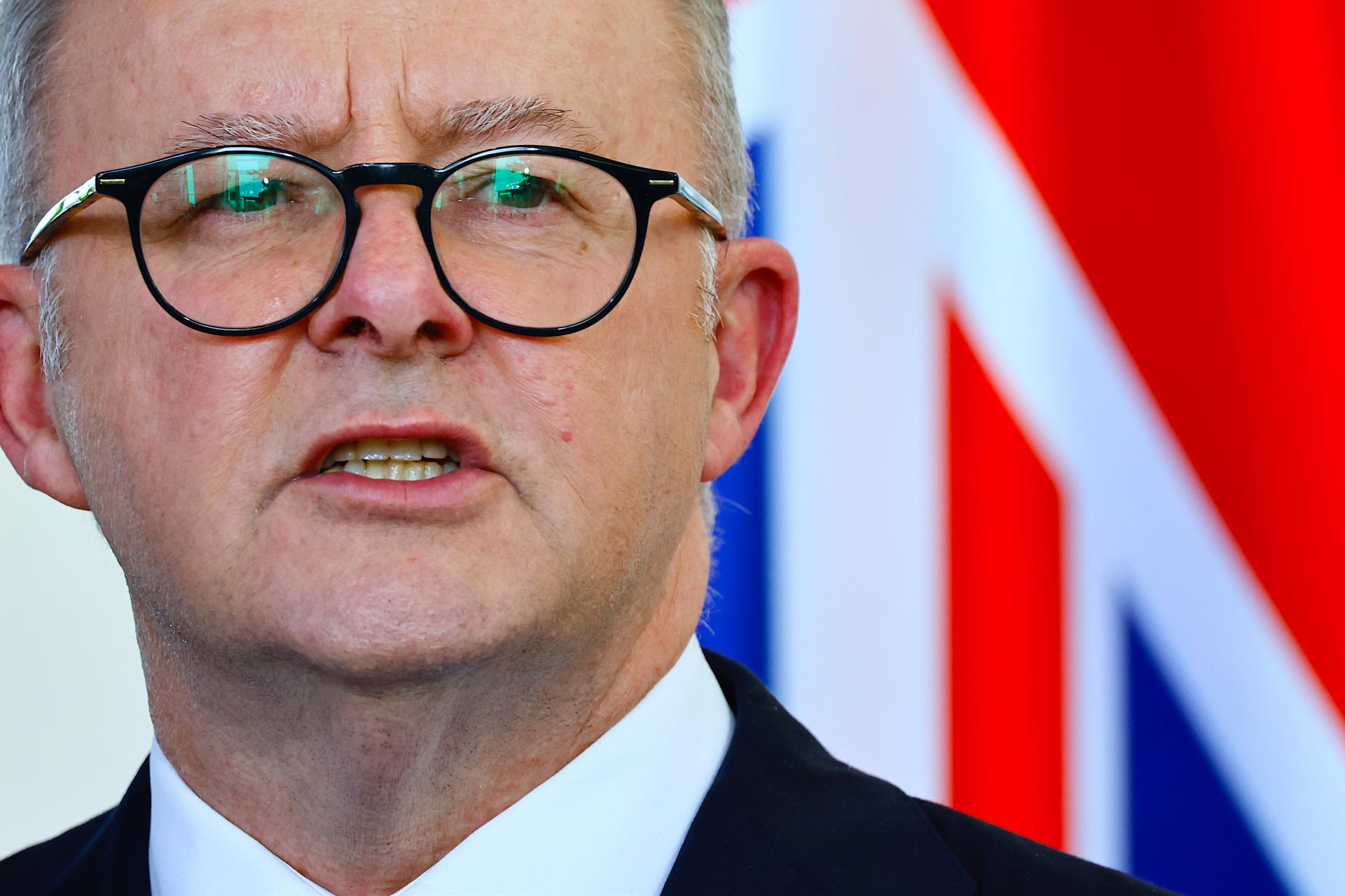 Australian Prime Minister Anthony Albanese speaks during a news conference in Berlin, Germany, 10 July 2023. EFE-EPA FILE/HANNIBAL HANSCHKE