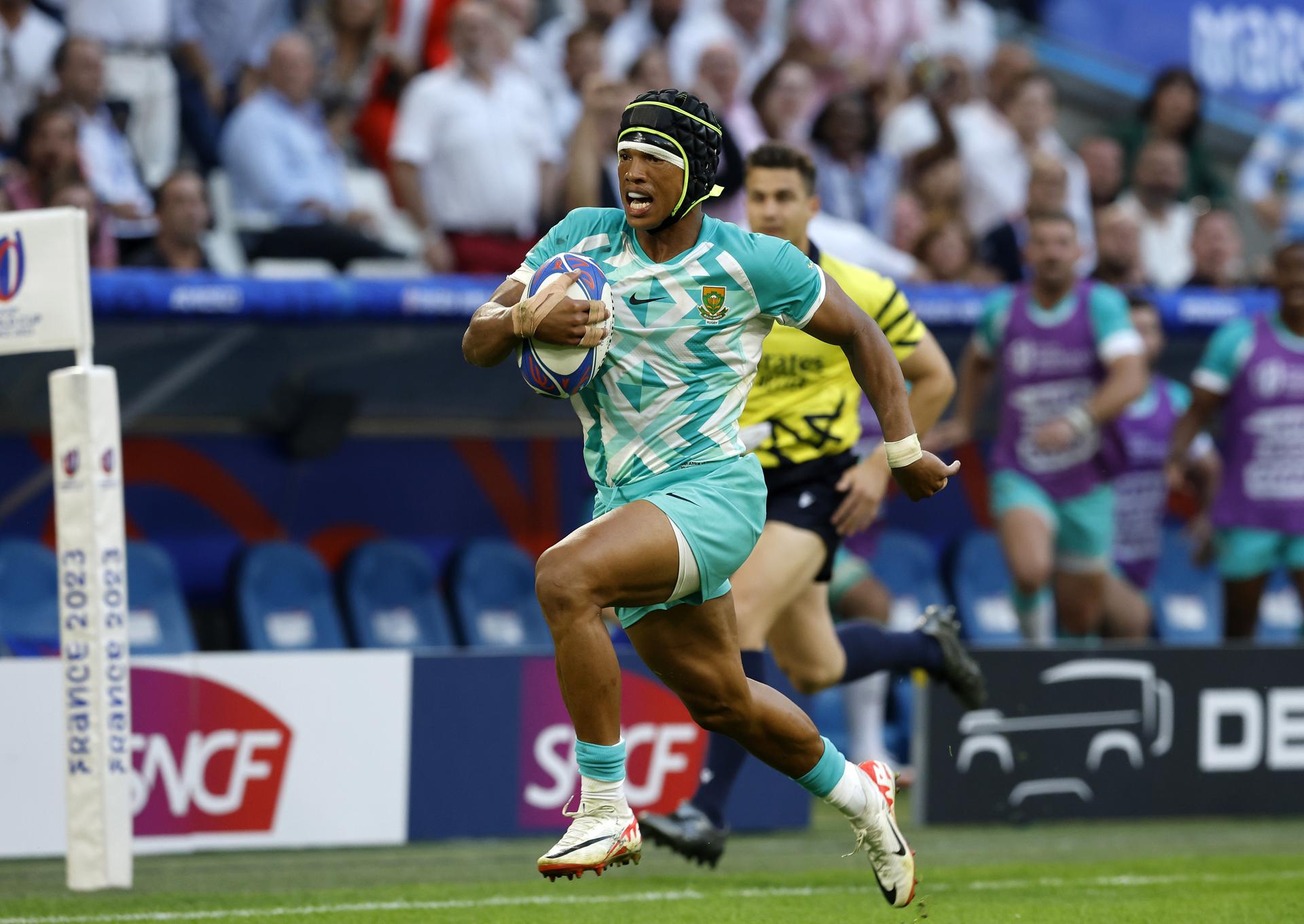 South Africa's Kurt-Lee Arendse in action during the Rugby World Cup 2023 Pool B match between South Africa and Scotland, in Marseille, southern France, 10 September 2023. EFE-EPA/SEBASTIEN NOGIER